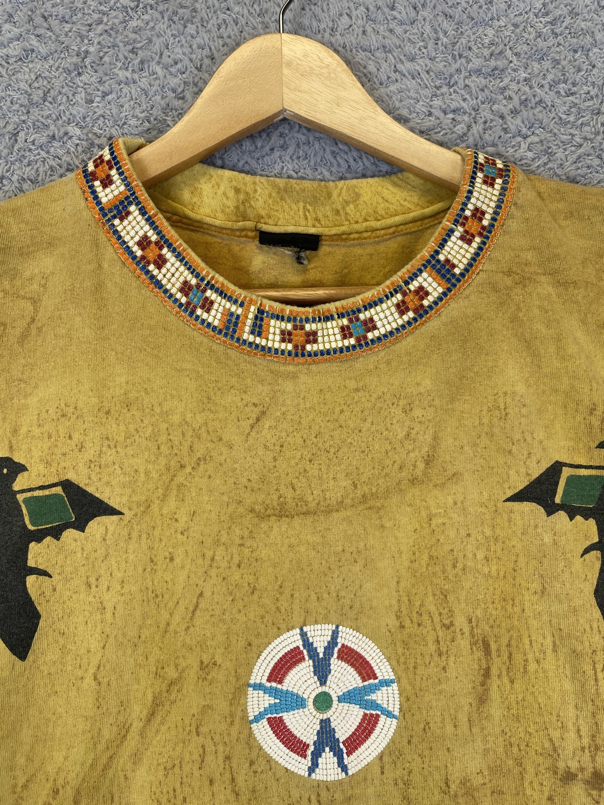 Vintage Factory Artwear Beaded Aztec Native American Totem Shirt Size Large gallery