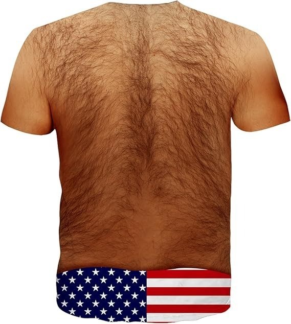 Funny Patriotic T Shirt Men 3D Hairy Chest Eagle Flag Gag Gift Party AOP Tee gallery