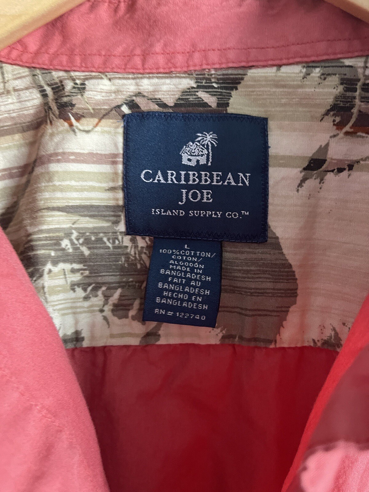 Caribbean Joe Men's L Short Sleeve Shirt Collared Button Up Cotton Pockets Coral gallery