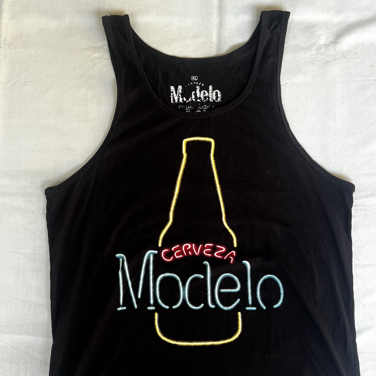 Modelo Cerveza Shirt XL Black Tank Top Neon Print Beer Mexico Bud Light 2928 gallery