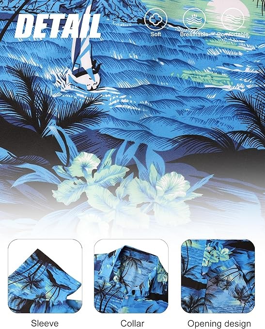 Mens Hawaiian Shirt Tropical Floral Short Sleeve Summer Beach Button Down gallery