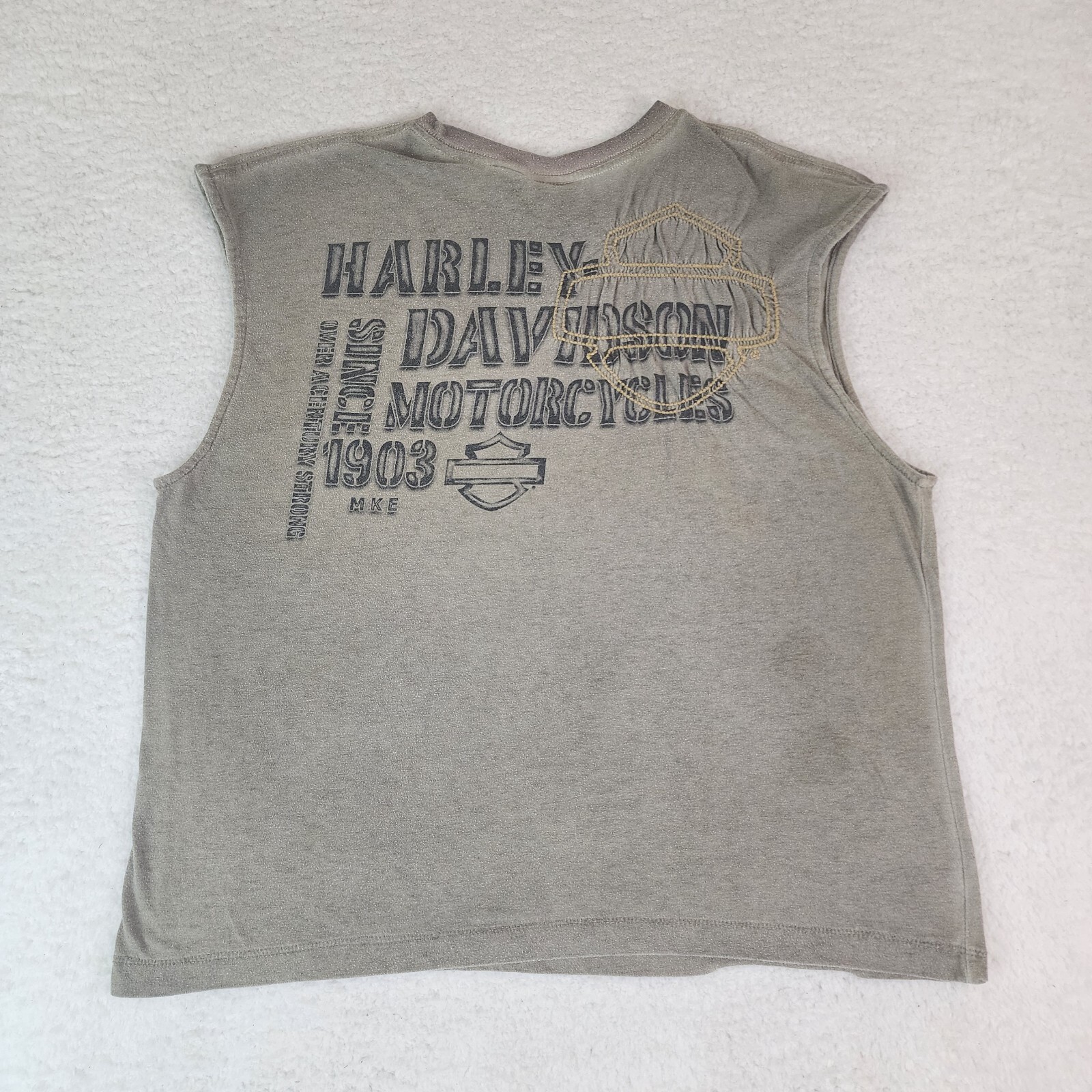 Harley Davidson Mens Sleeveless T-Shirt Large Brown Embroidery Wide Strap #1817 gallery