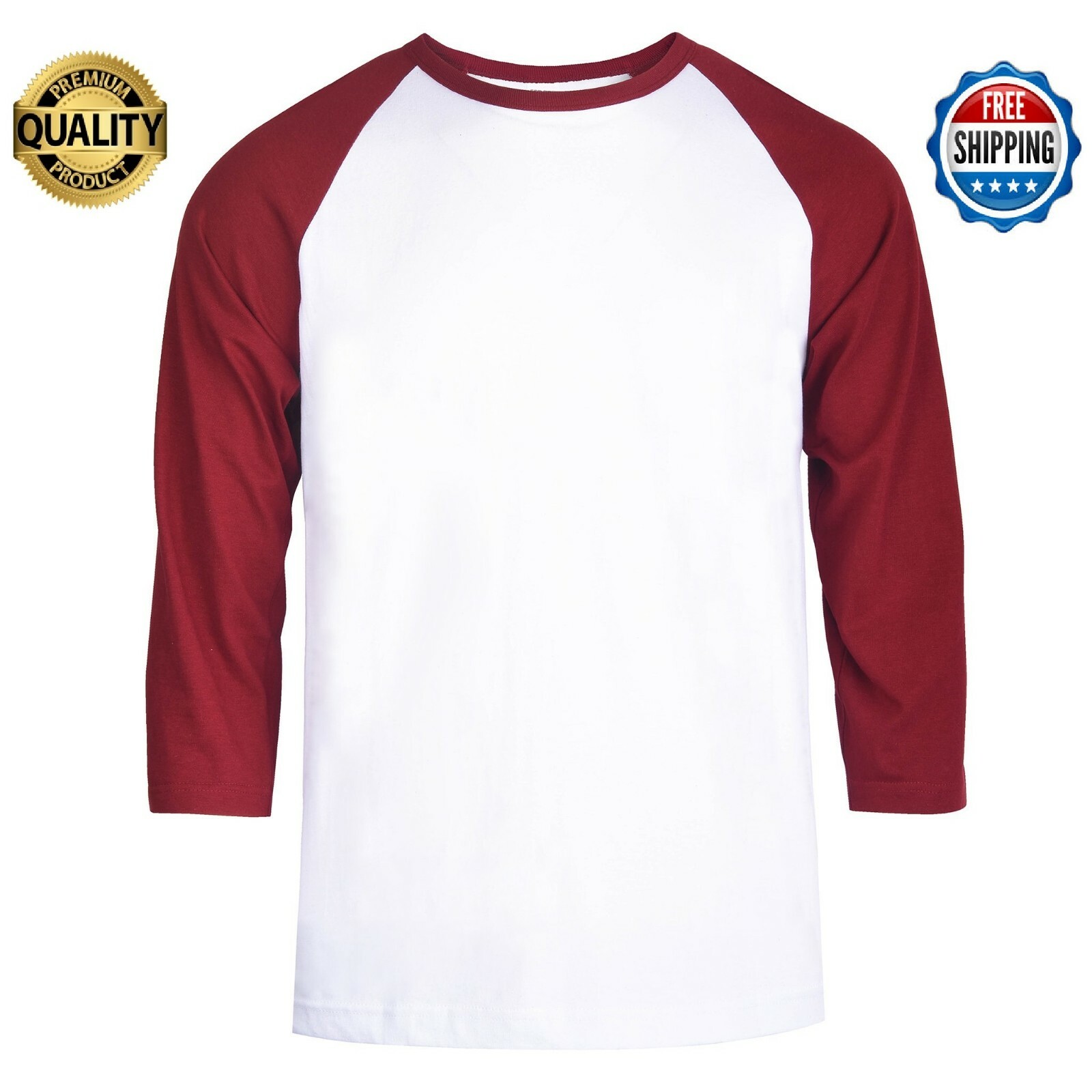 Premium Cotton T-Shirt Baseball Raglan Team Sport Jersey Tee 3/4 Sleeve Men's gallery