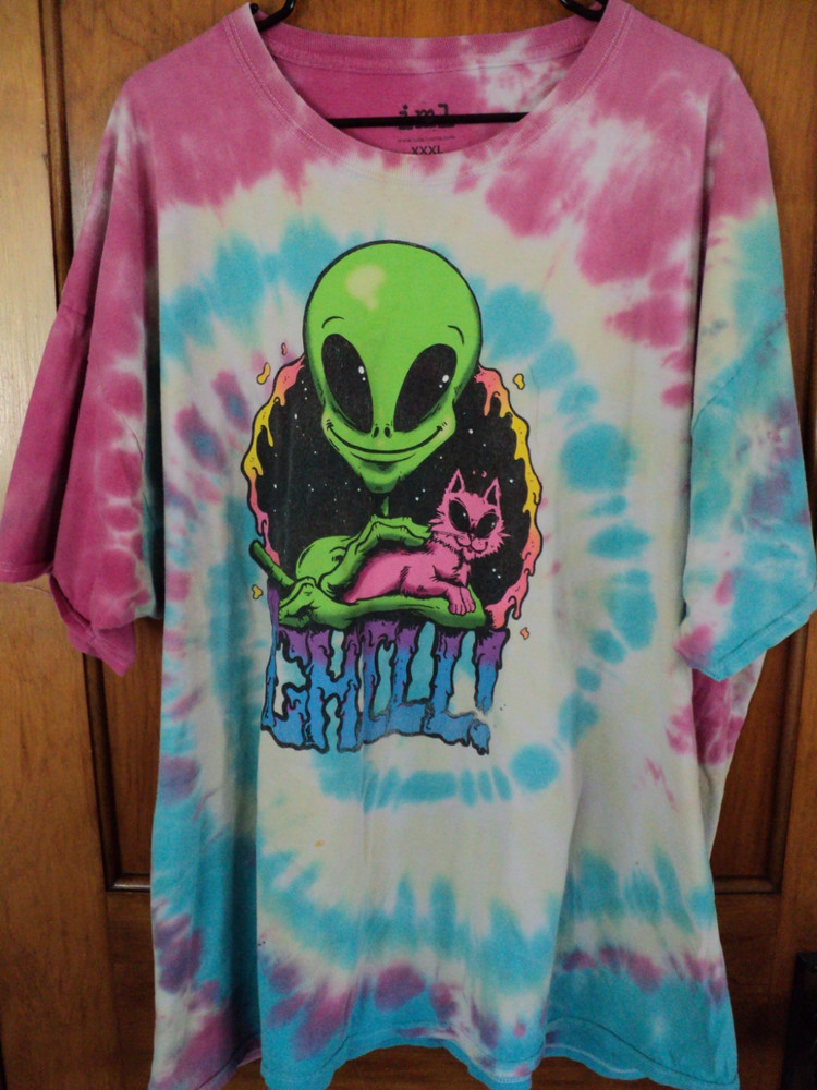 Tye Dye Alien T Shirt-Well Worn-Damaged-Size XXXL