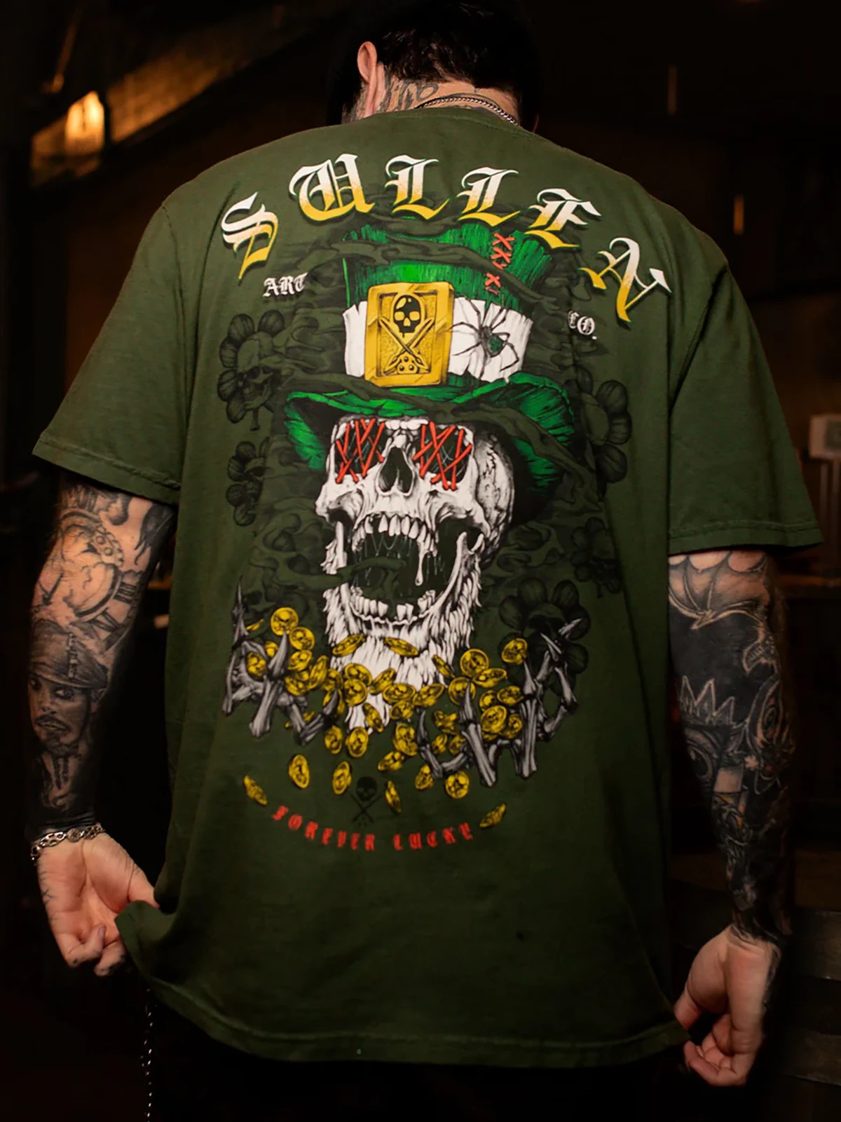 Sullen Men's Forever Lucky Short Sleeve Premium T-shirt Lucky Tattoo Skull Tee gallery