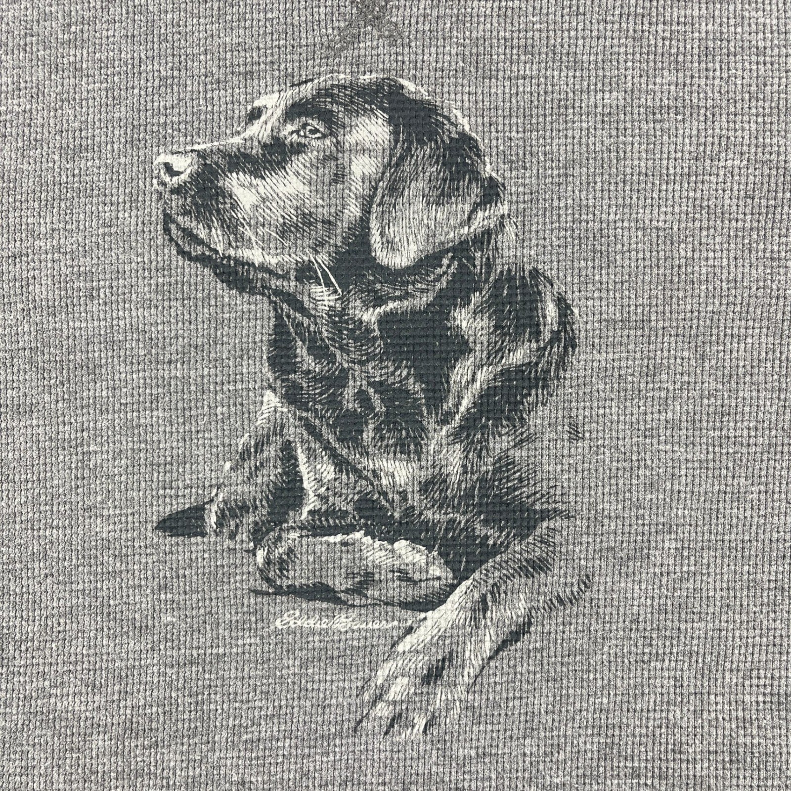 Eddie Bauer Mens 2XL Gray Thermal Shirt Black Lab Graphic Waffle Knit Pullover gallery
