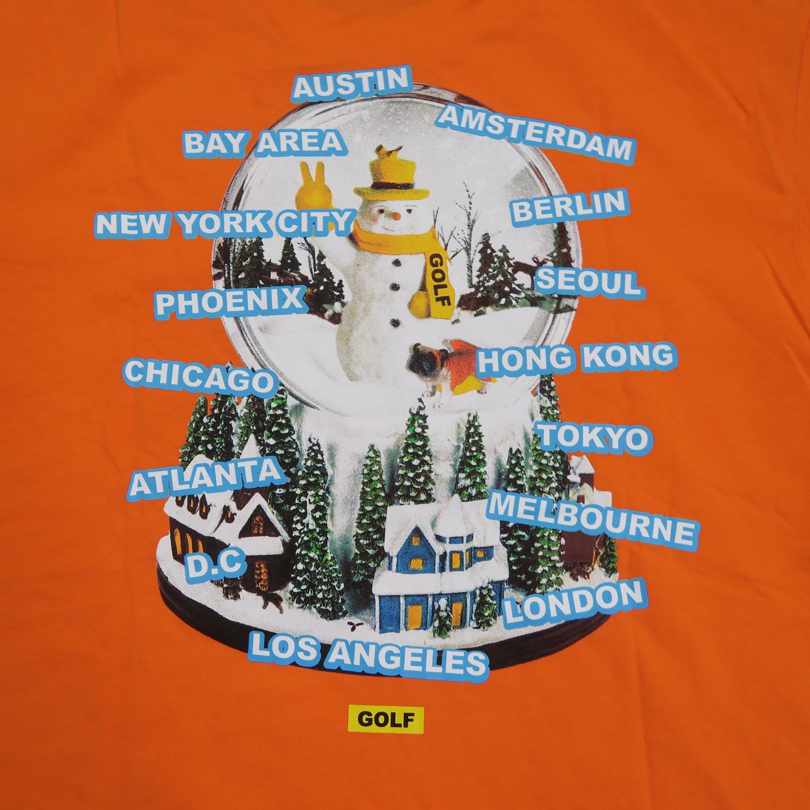 Golf Wang Shirt Men XL Orange World Tour Snowman Snow Globe Cities Tyler Creator gallery