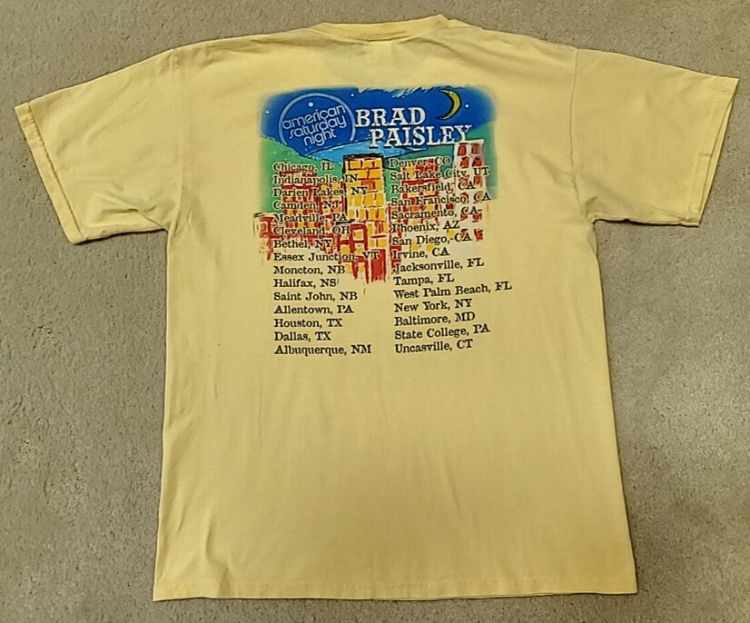 BRAD PAISLEY AMERICAN SATURDAY NIGHT TOUR 2010 Gildan T-Shirt Men's Lrg yellow gallery