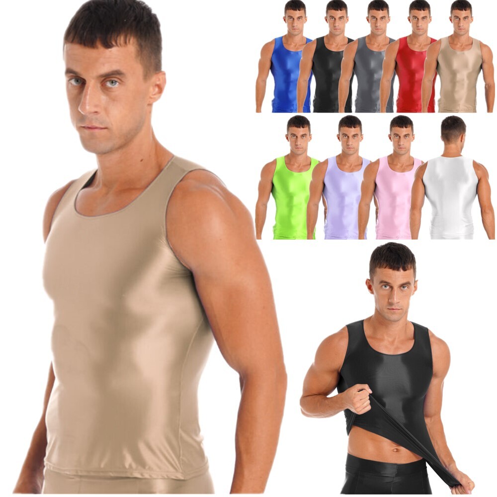 Men Satin Silky Tank Top Vest Running Workout Muscle Tee Shirts Undershirt Tops gallery