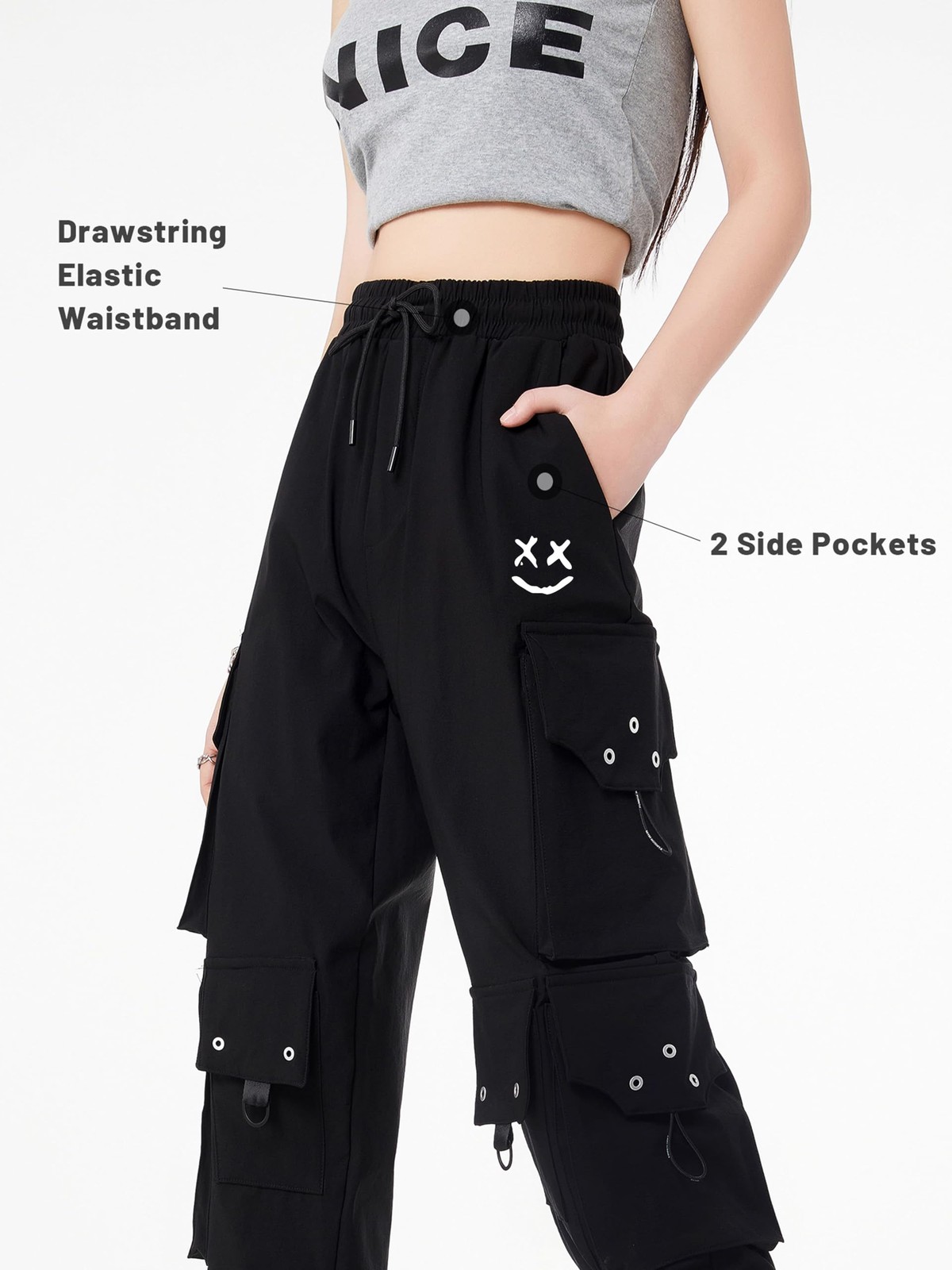Cargo Pants Women Gothic Y2K High Waist Adjustable Pockets Drawstring Jogger gallery