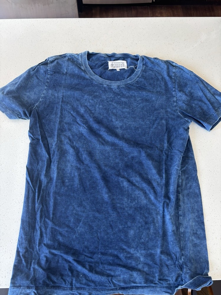 Maison Margiela Blue Cotton Jersey Short Sleeve Crew Neck Wash Finish T-Shirt M