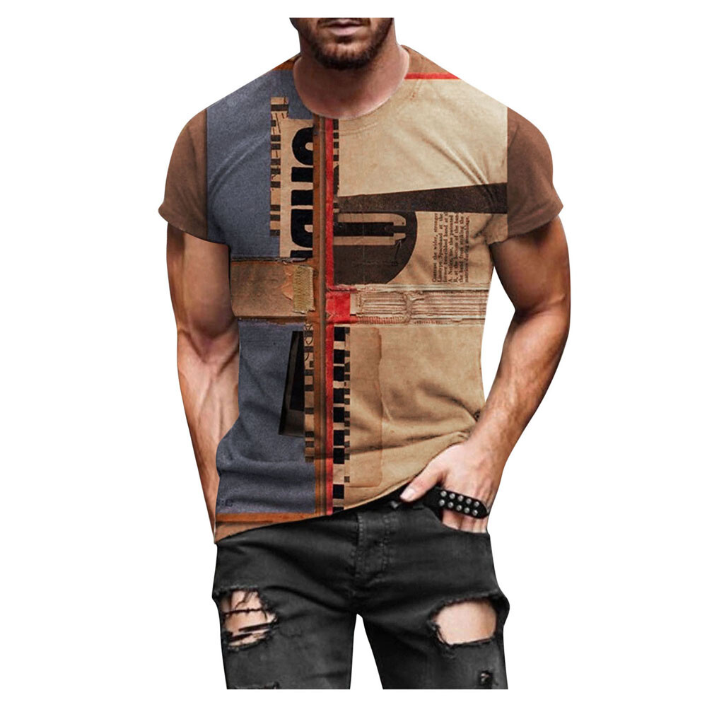 T-Shirt Mens Vintage Printed Short Sleeve Blouse Summer Casual Fitness Tops Tee gallery