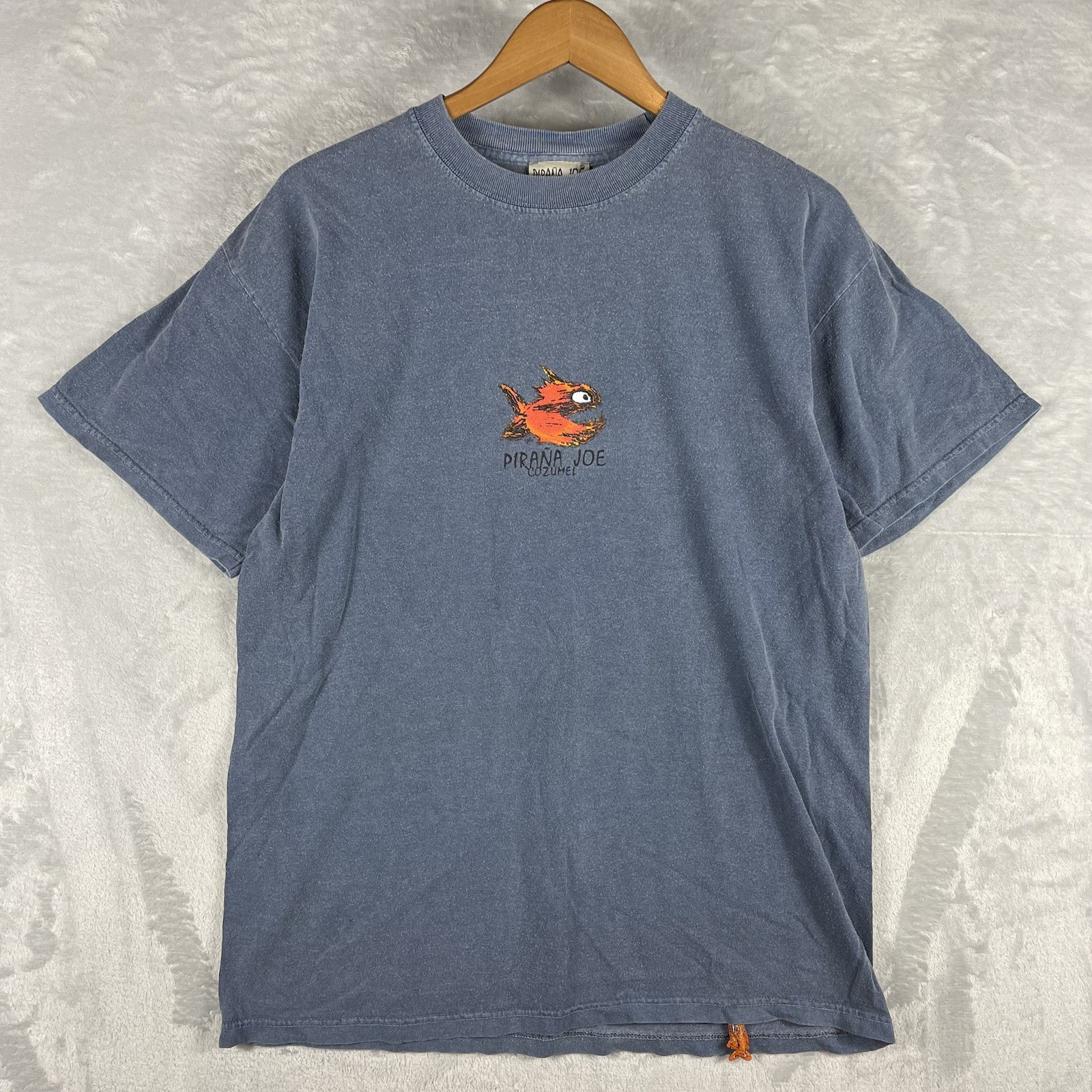 Pirana Joe Shirt Mens Medium Blue Logo Cozumel Mexico Vacation gallery