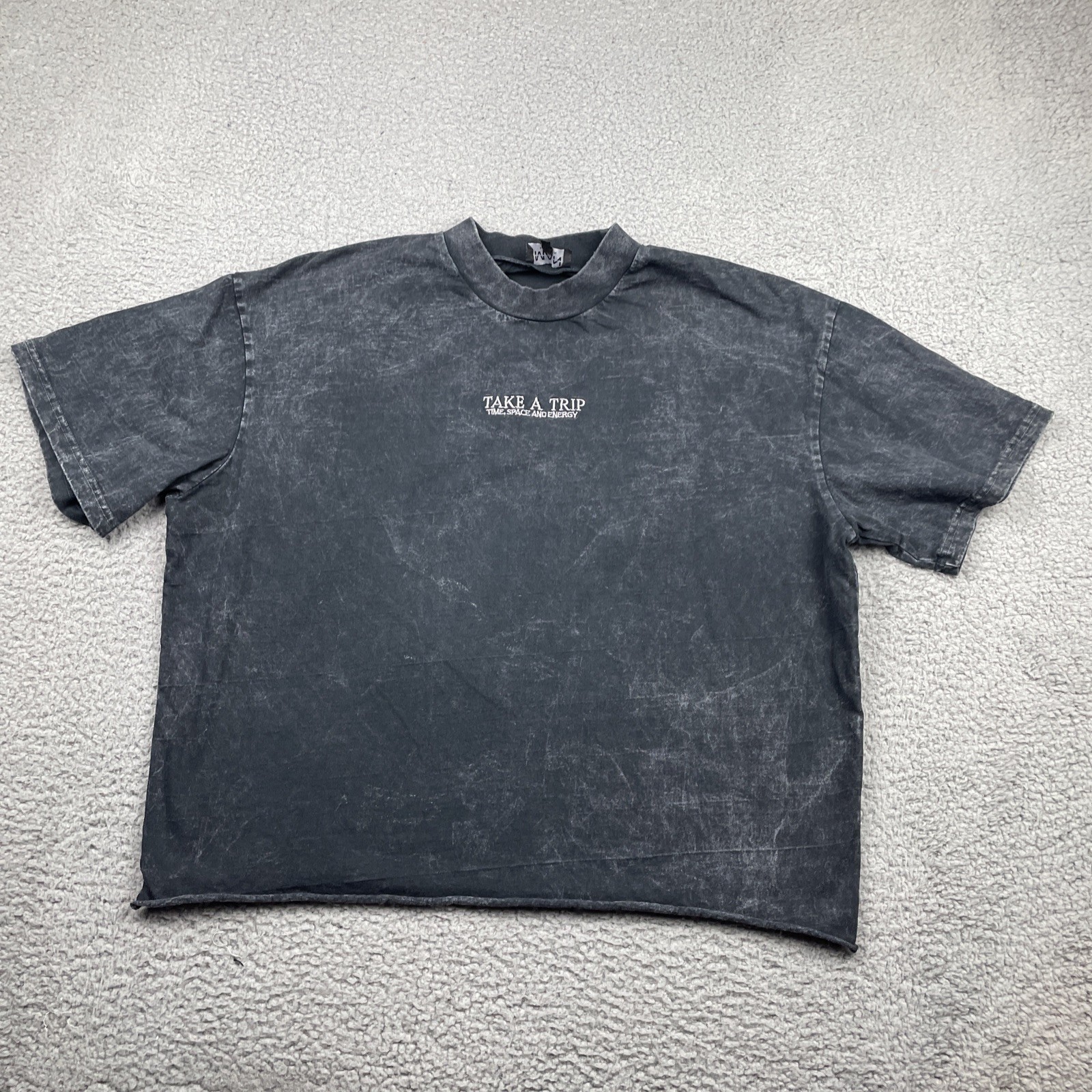 MAN Boohoo Man T-shirt Men’s Large Black Take a Trip Time Space Energy Raw Hem