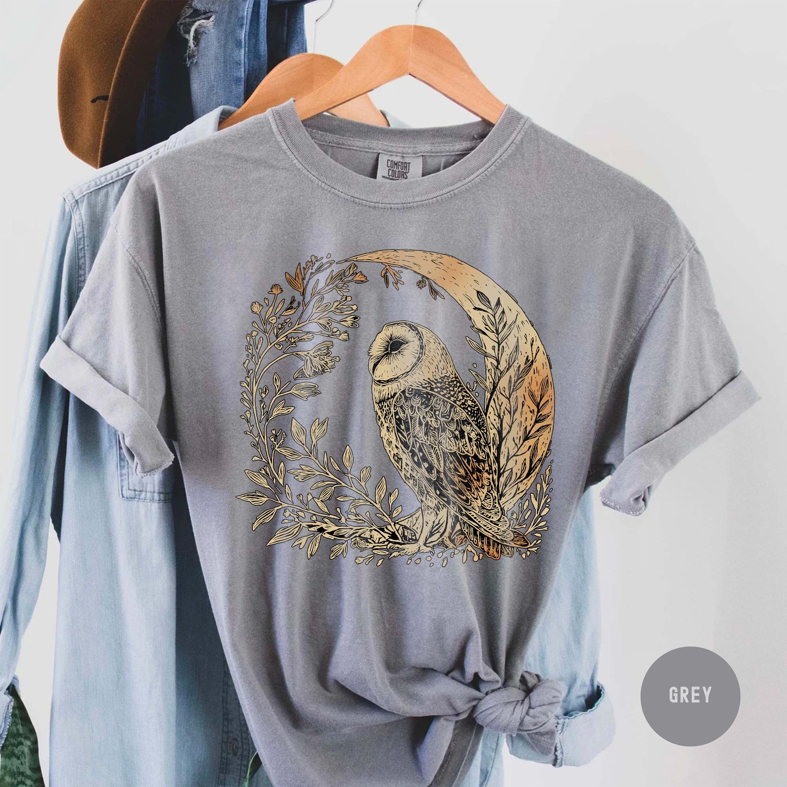 Celestial Cottagecore Barn Owl Moon Bird Wildlife Comfort Tee gallery