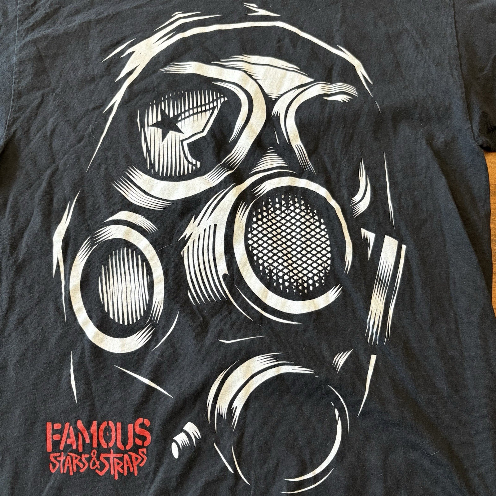 Famous Stars & Straps t shirt Mens Size LARGE Black Graffiti Gas Mask Goth Punk gallery