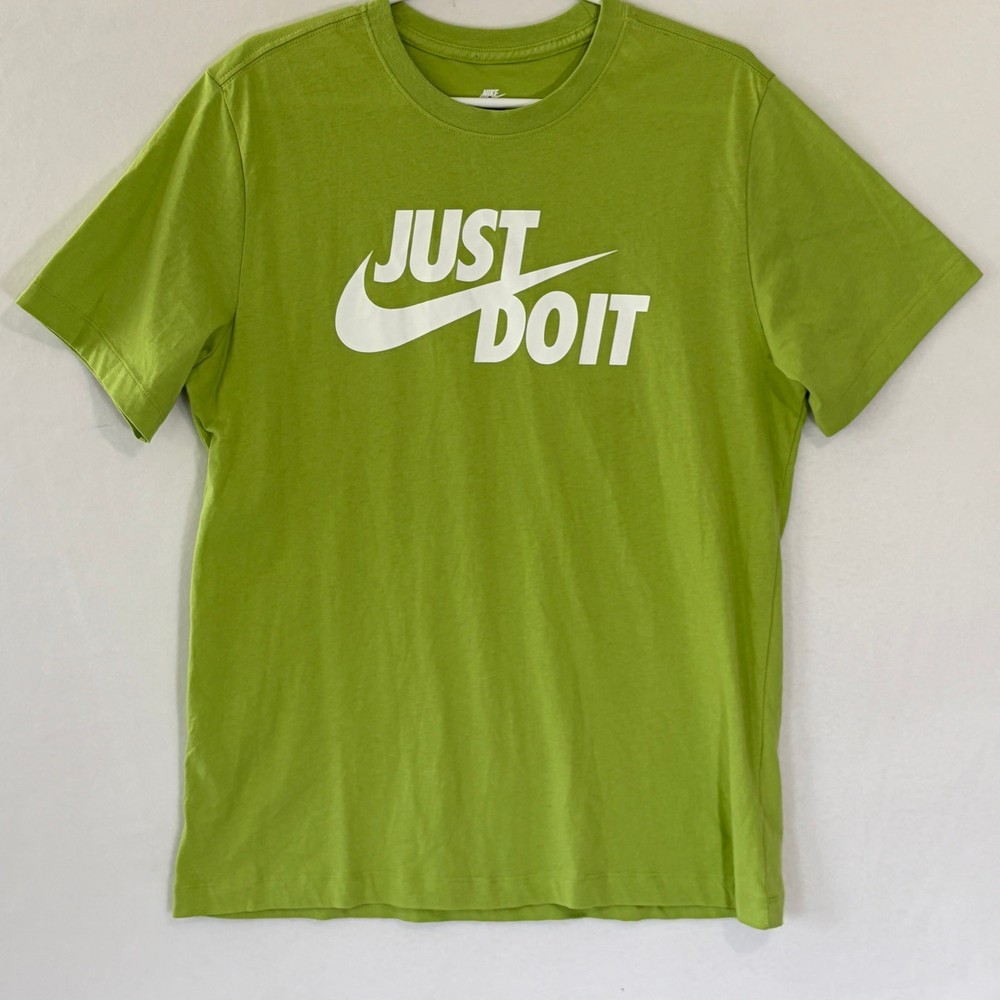 Nike Tee Mens Large Green White Just Do It Swoosh Big Logo Short Sleeve