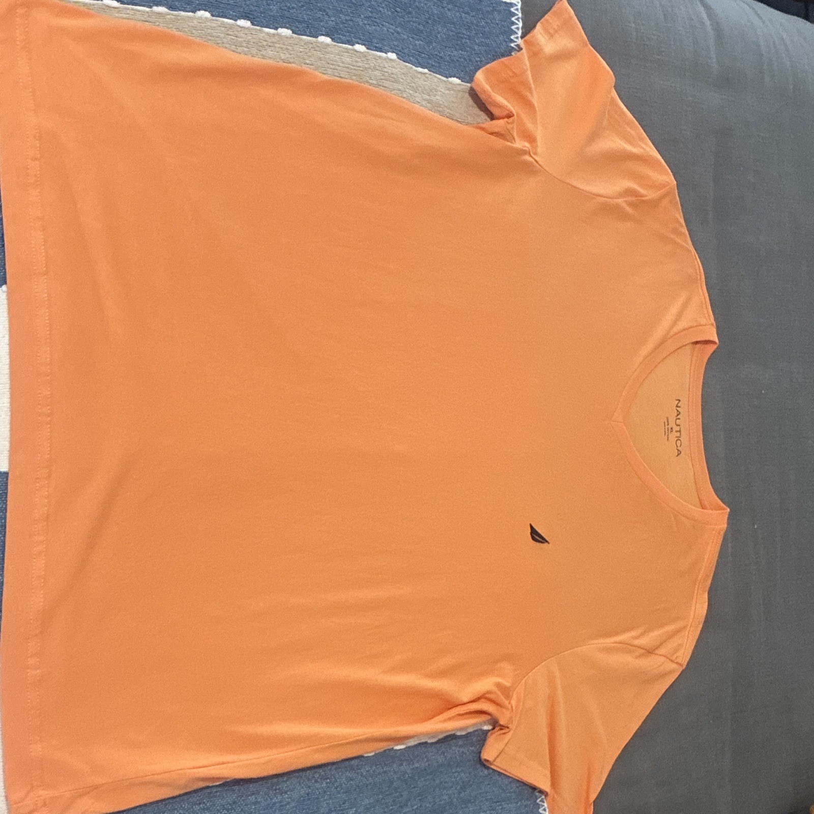 Nautica Men’s Orange Crew Neck Short Sleeve Cotton Knit Solid Logo T-Shirt XL