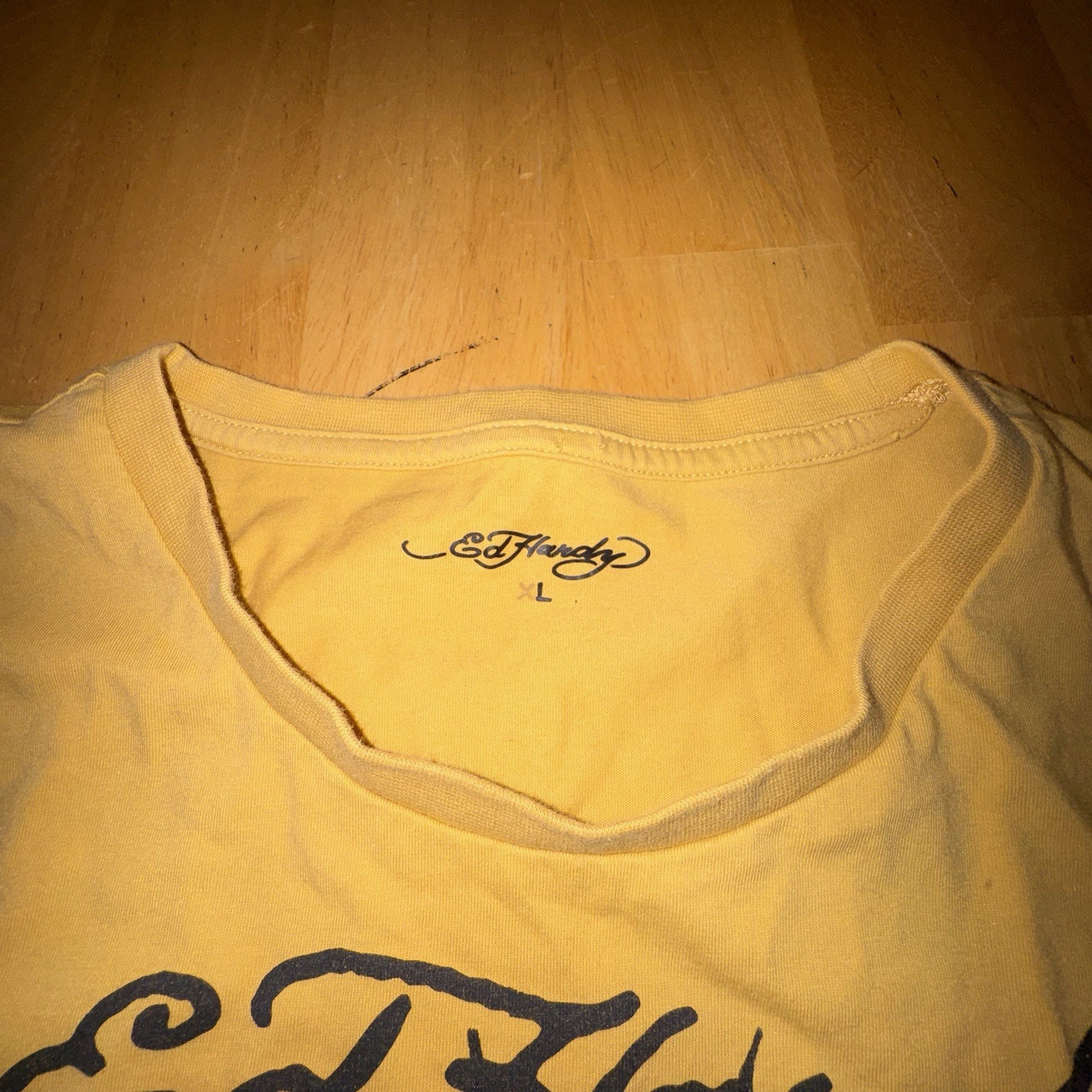 Ed Hardy Shirt Men’s XL Yellow Embellished Tattoo Motocycle Biker Rock Y2K Skull gallery