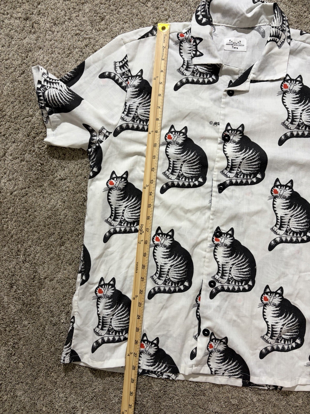 Vtg B Kliban Cat Red Kiss Handmade Button Down Shirt gallery