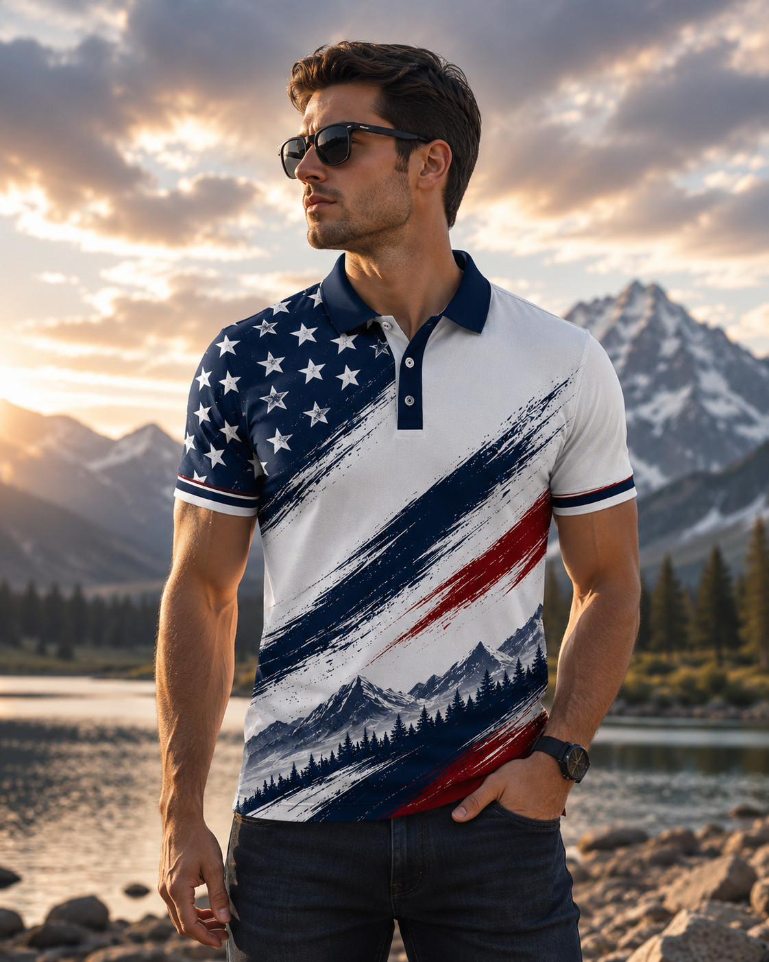 Patriotic Freedom Polo Shirt Mountain Eagle Golf Performance Casual Men (S-5XL) gallery