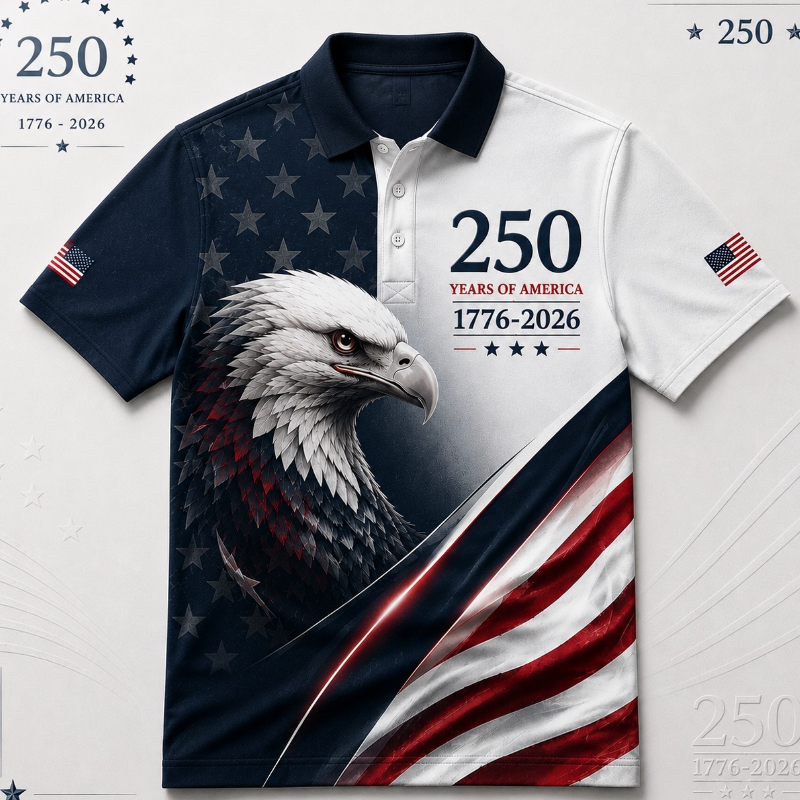 USA 250 Years of America Golf Polo Mens Eagle 1776-2026 American Flag (S-5XL) gallery