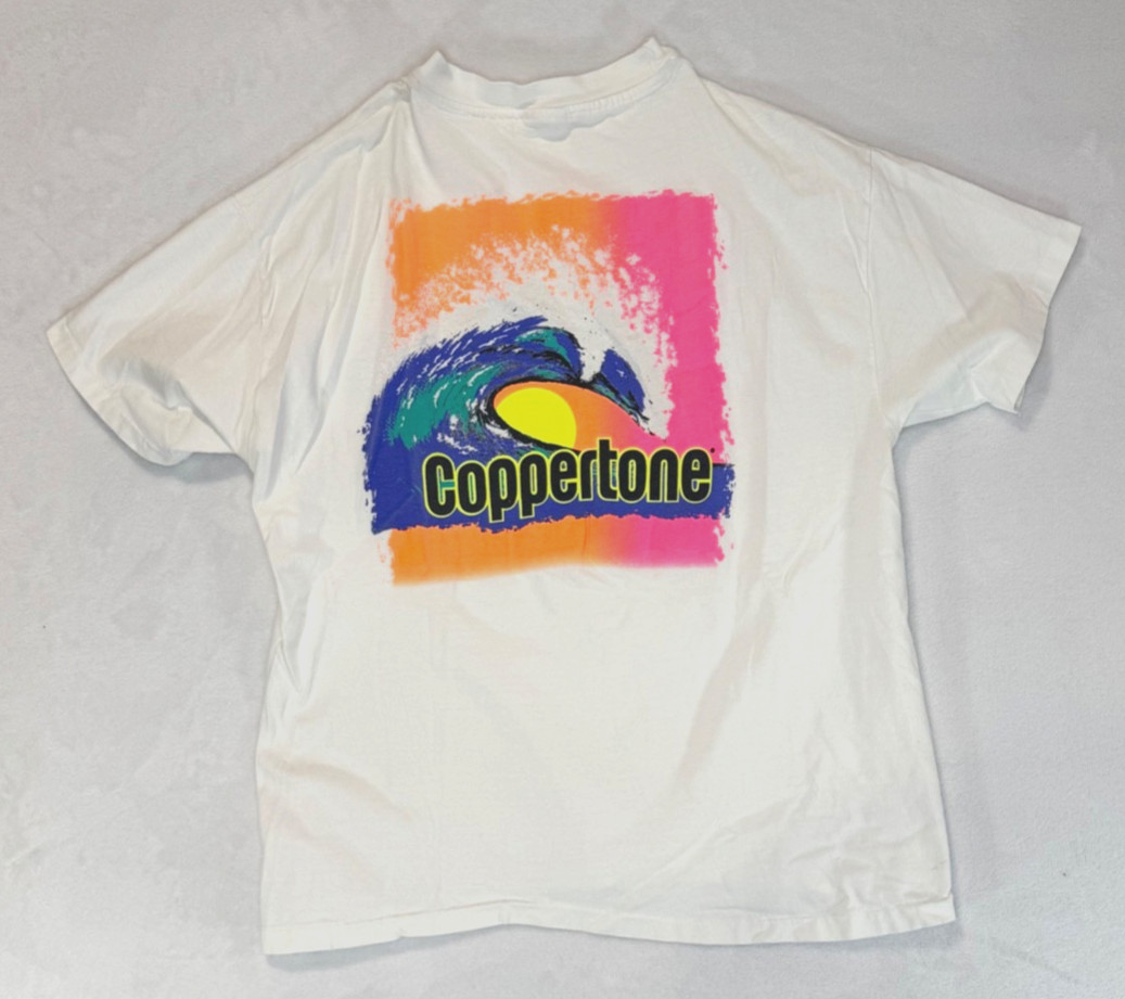 Vintage Coppertone Sunscreen Promo Shirt Mens XL White 90s Beach Surf Sun Wave gallery