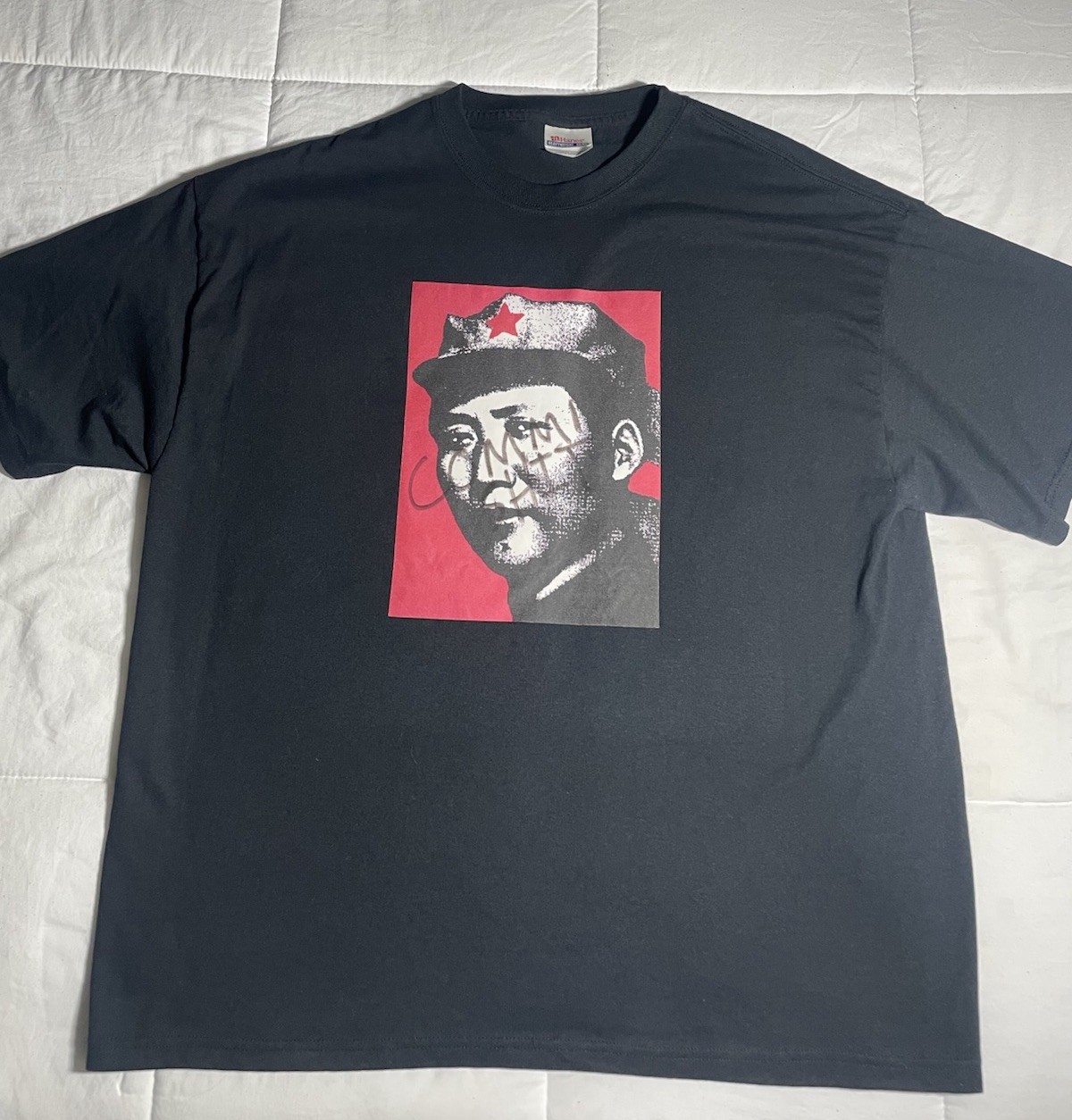 Vintage 90s/2000s Y2K Grunge Mao Zedong Young portrait T Shirt Black Size XL gallery