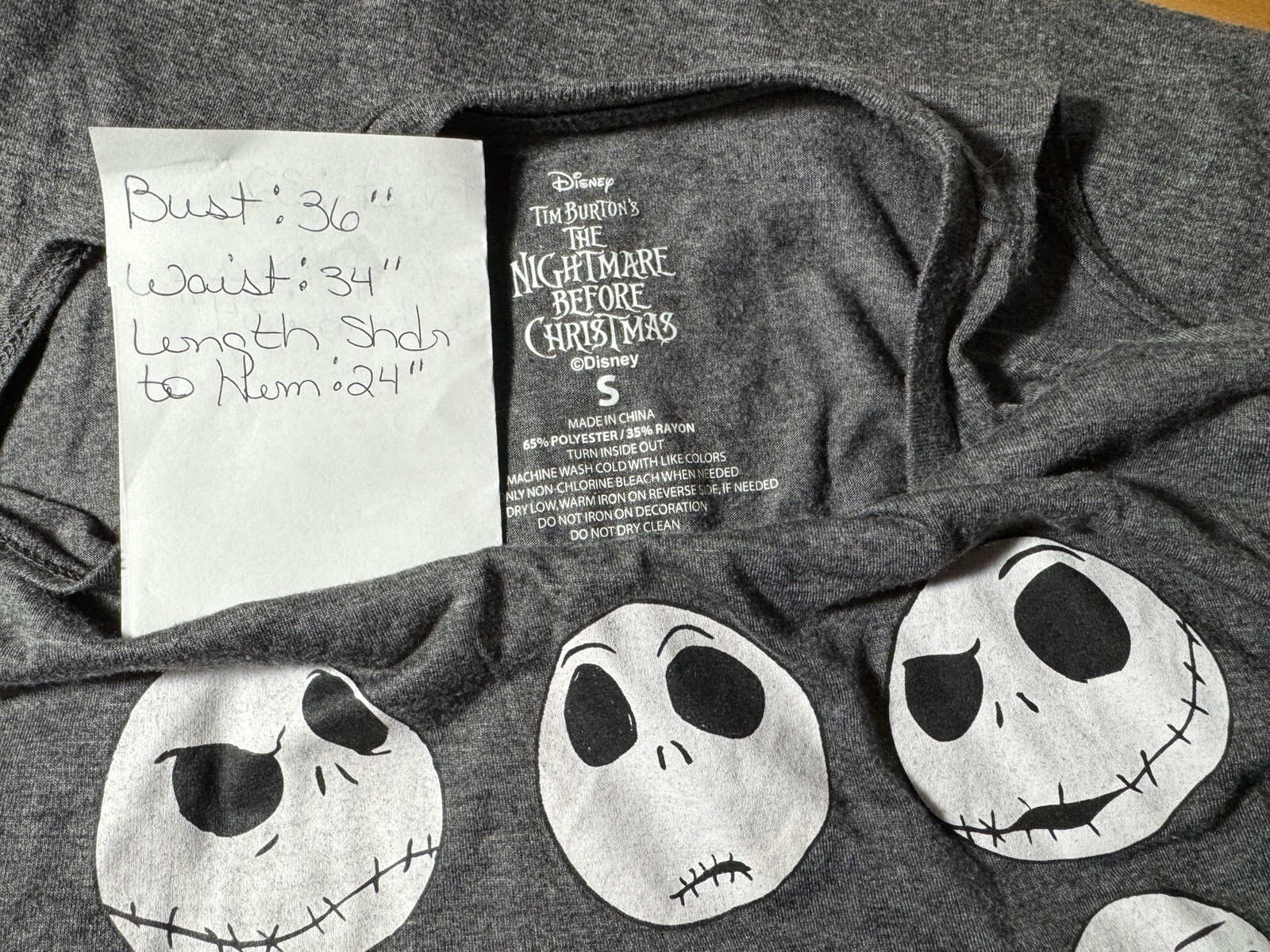 Cold Shoulder Jack Skellington Faces Long Sleeve T-Shirt Sz S gallery