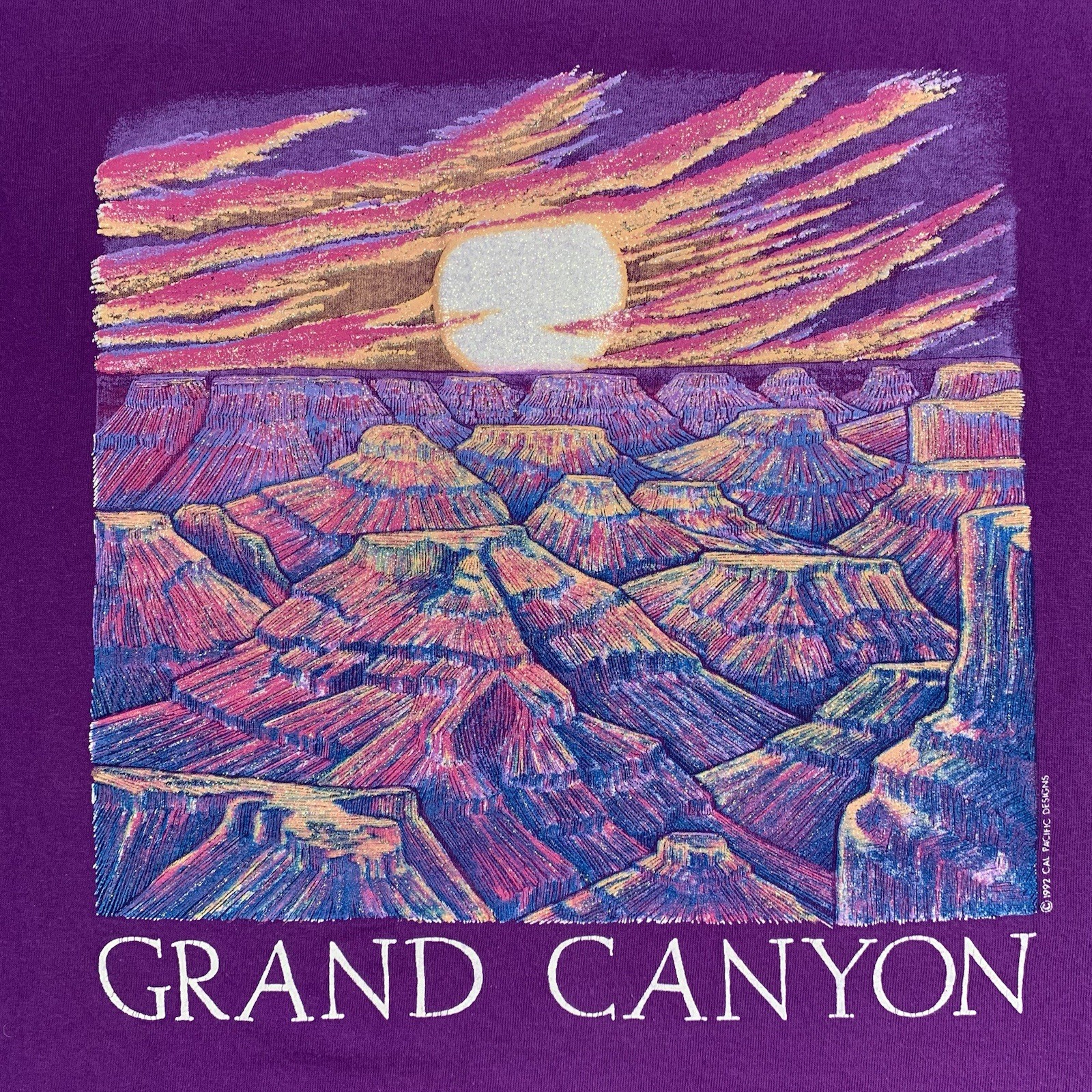 VTG 90s Grand Canyon 1992 Glitter Sunset T-Shirt Large Purple Single Stitch gallery