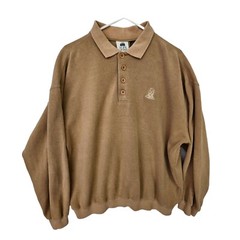 Sope Creek Black 1/4 Button-up Tan Fleece Polo Shirt Adult Size Large Taiwan