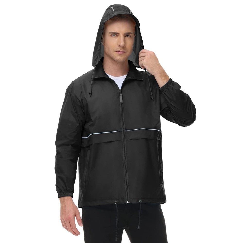 Mens Rain Jacket Cycling Running Waterproof Raincoat Hood Windbreaker Hiking