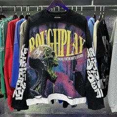RoughPlay Retro Silver-Print Loose Holey Fake Two-Piece Long-Sleeve