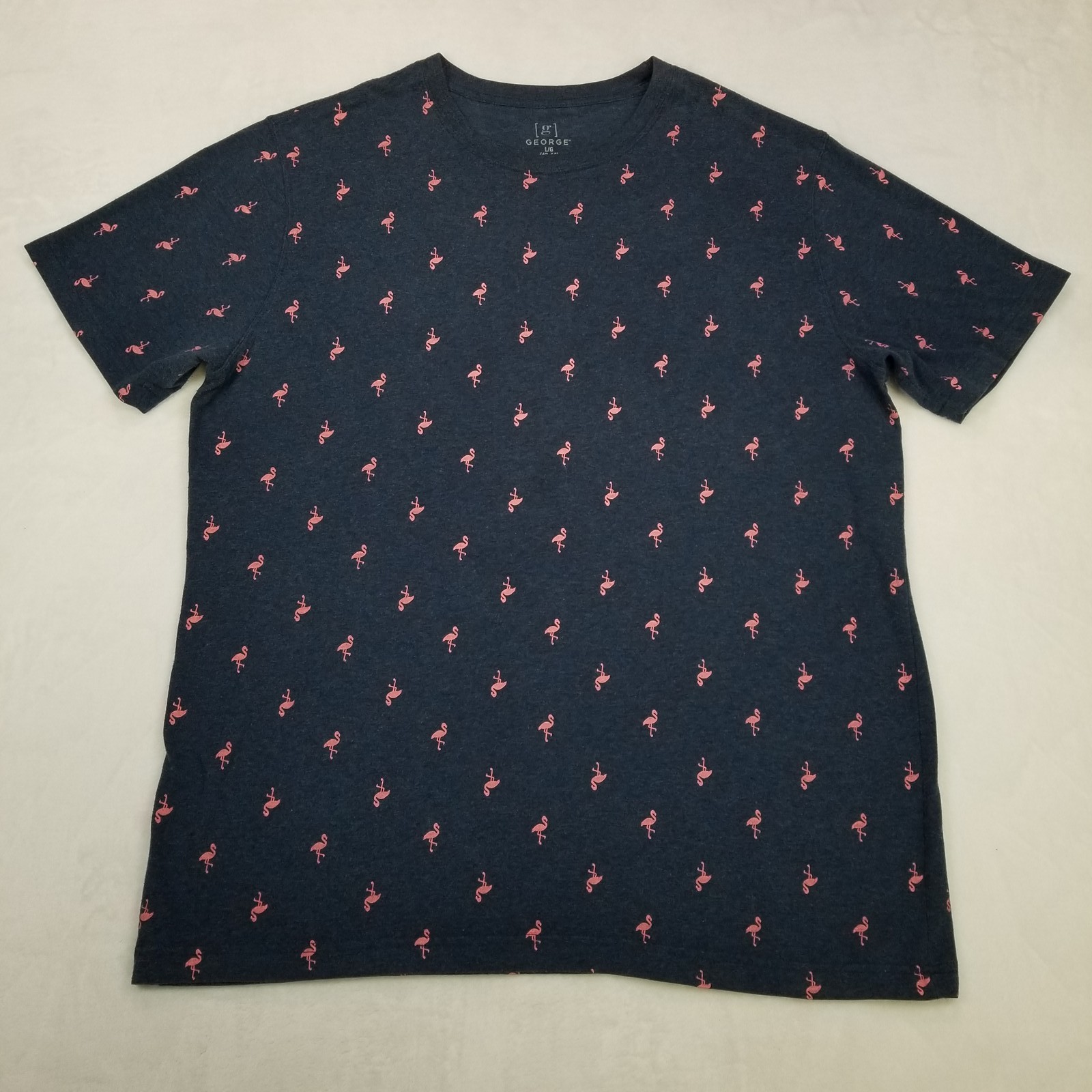 George Men's Navy Pink Flamingo All Over Print T-Shirt Size Large Classic gallery
