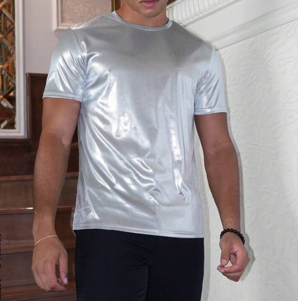 Aftrdark Metallic Silver Shiny Shirt Mens Large NWT gallery