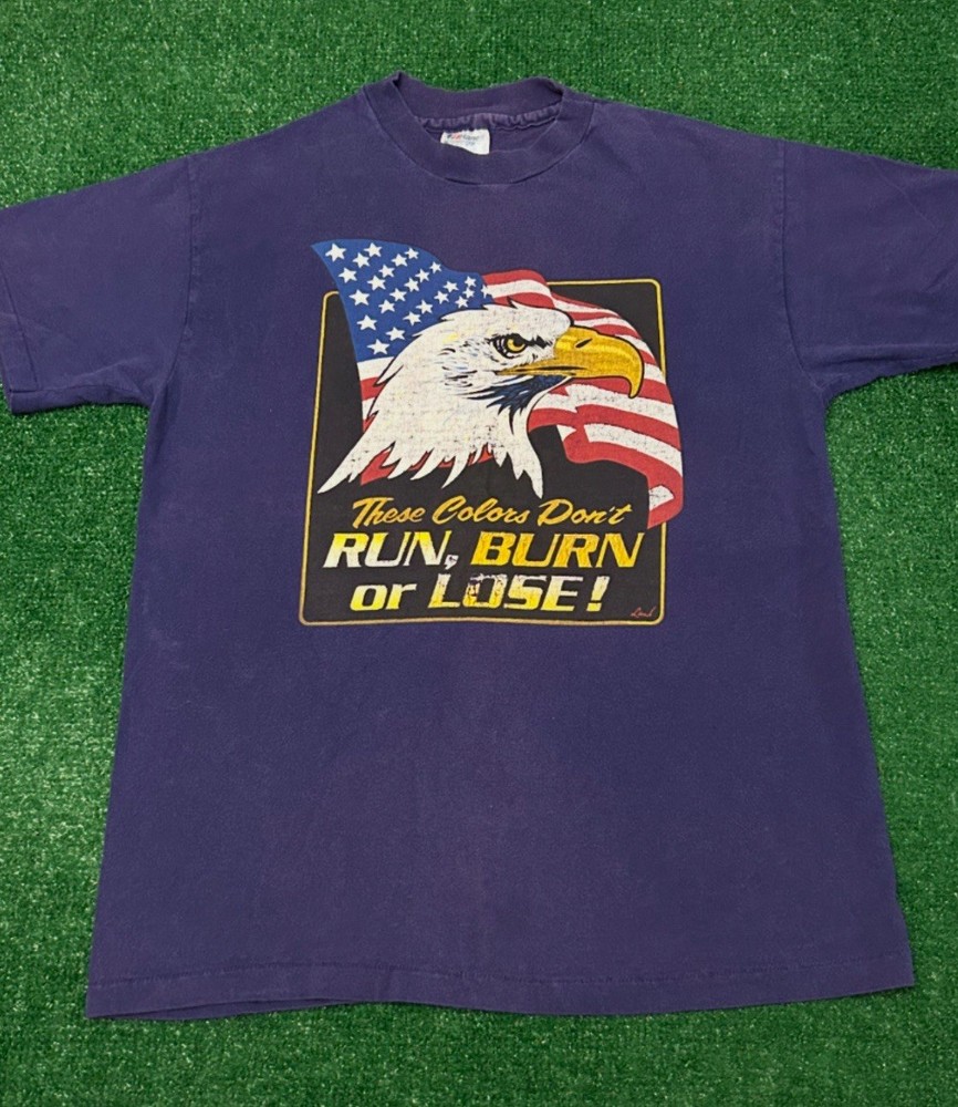 Vintage 80s 90s USA Eagle These Colors Dont Run Patriotic Biker VTG Shirt Mens M