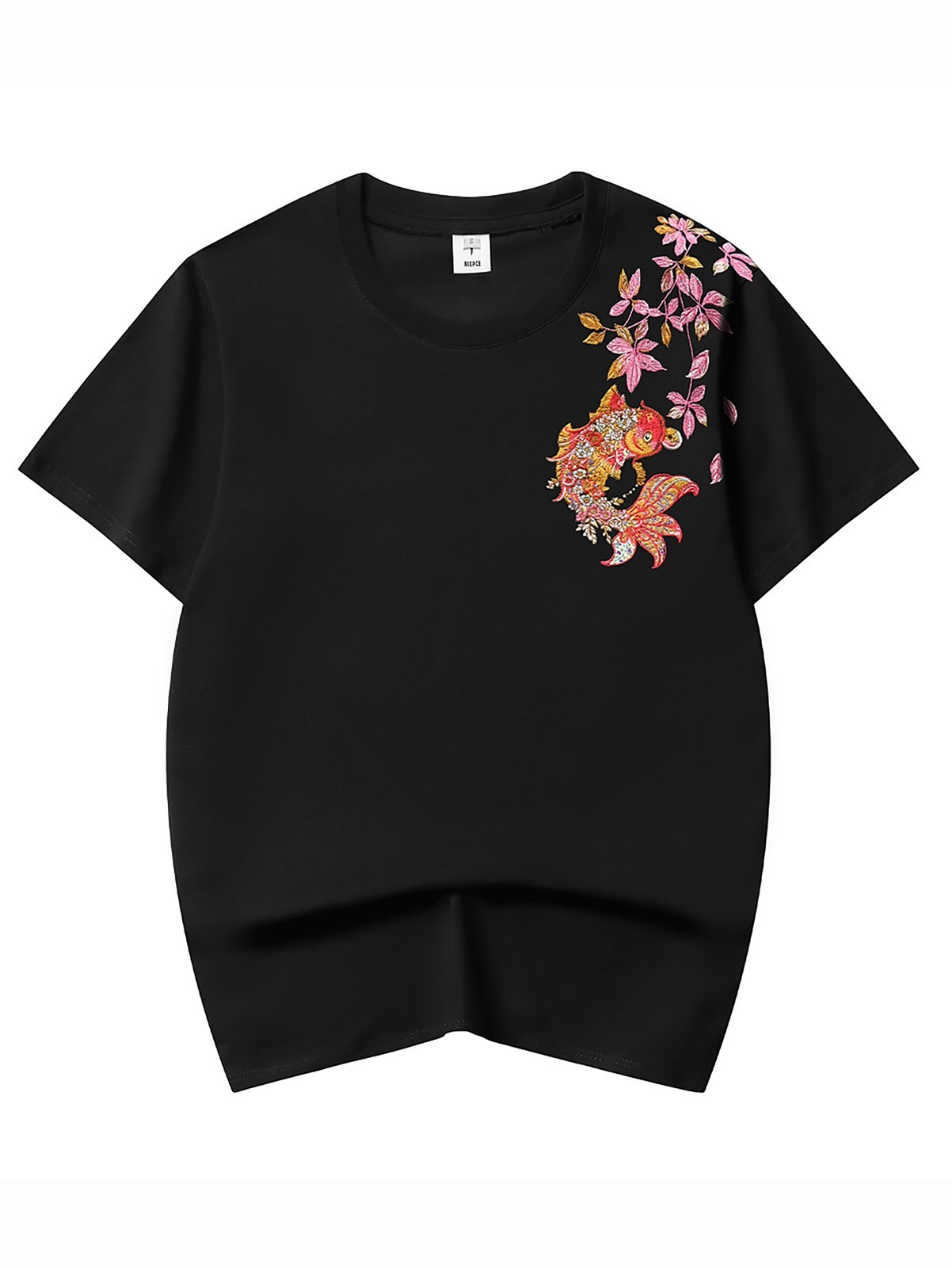 Niepce Men's Floral Koi Fish Embroidery Tee Japanese Streetwear T-Shirt gallery