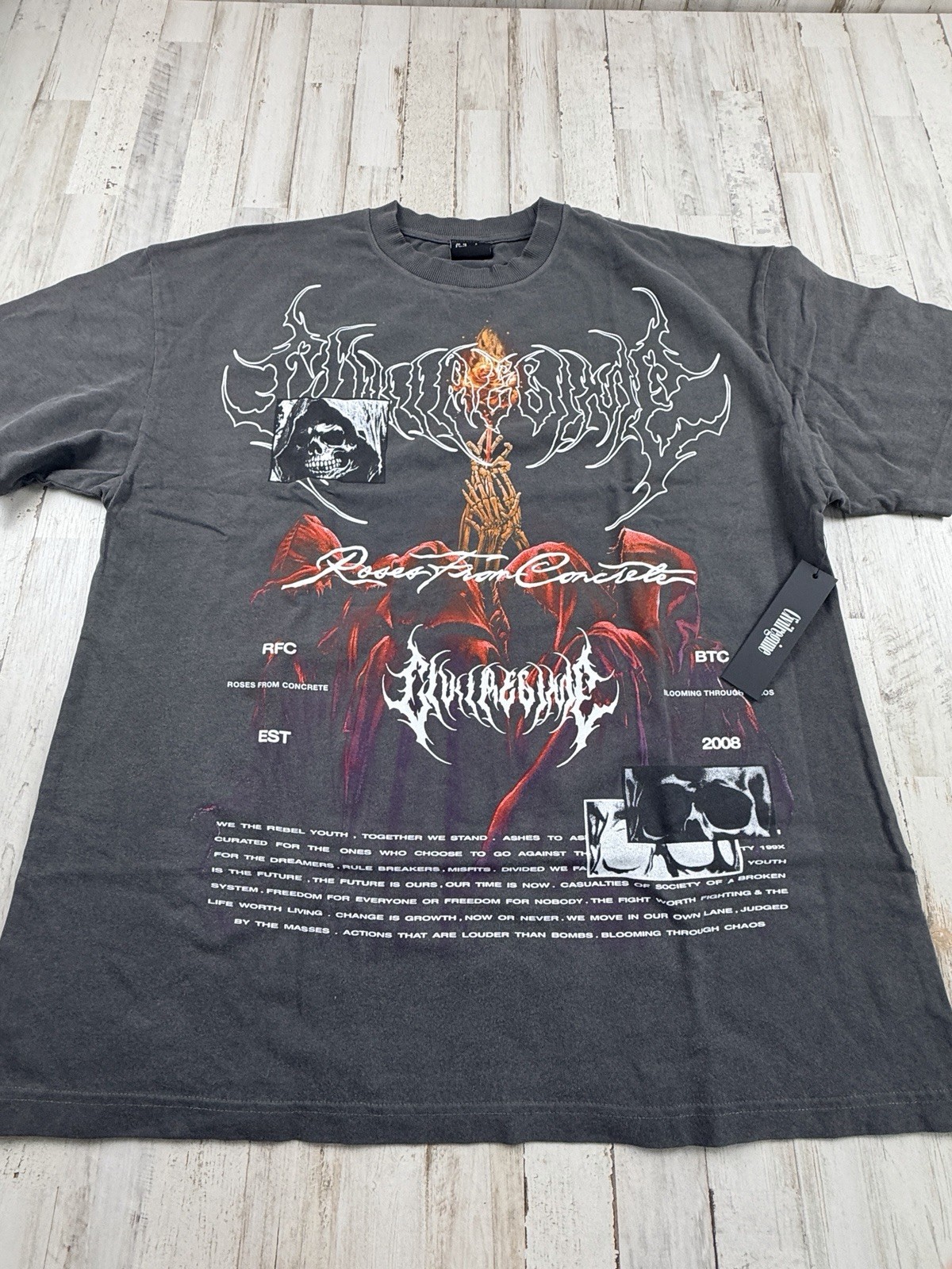 Civil Regime Men Oversized Tee Size Large Grey Ritual Part 2 Skeleton Skull NWT