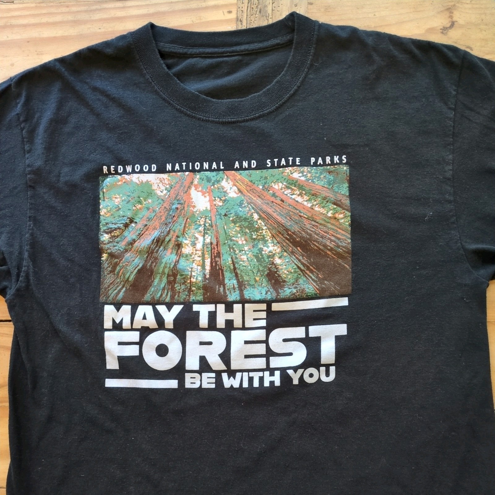 Redwood National Park T‑Shirt Men L Black May the Forest Star Wars Parody Tee gallery
