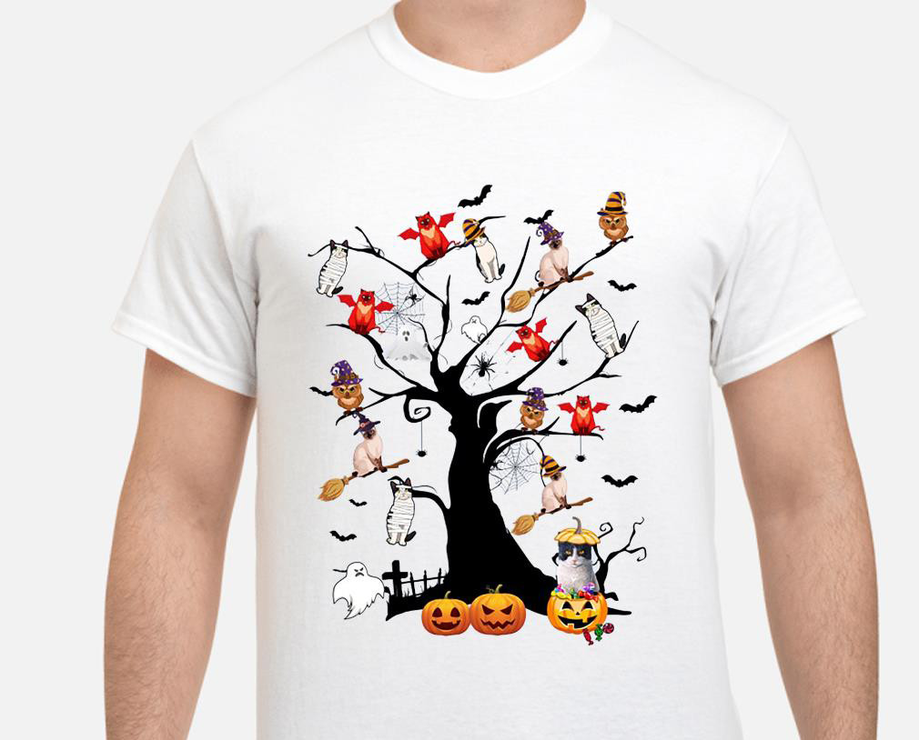 Cat Dog Halloween Tree Cotton White S-234XL Men Women Classic Tee Shirt