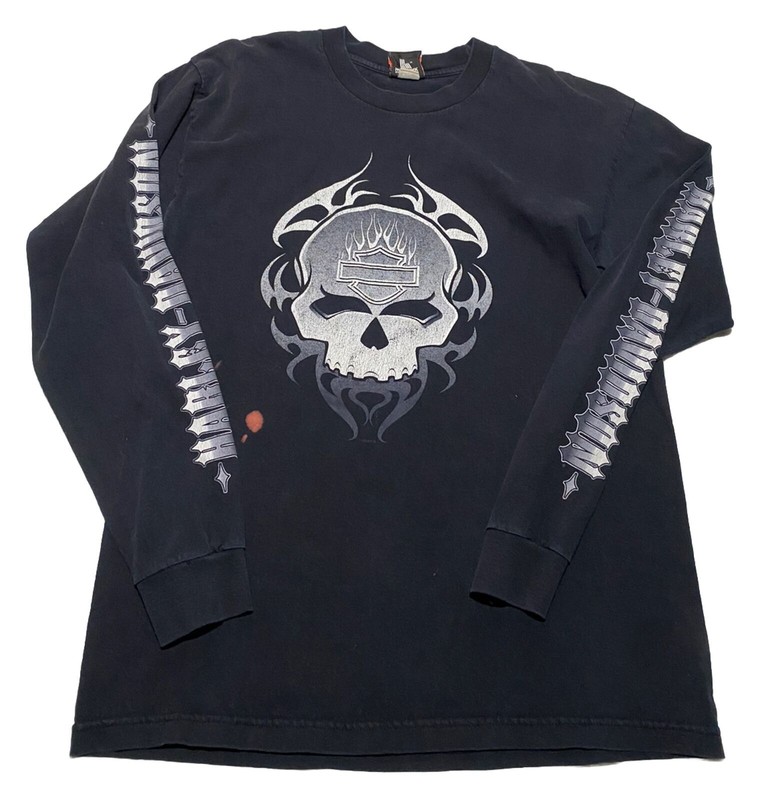 Harley Davidson Shirt Black Y2K Motorcycles Long Sleeve Size Large Y6