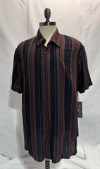 Shaquille O’Neal Button-Down Shirt Men’s Big/Tall Black/Brown Striped 2XL, 3XLT