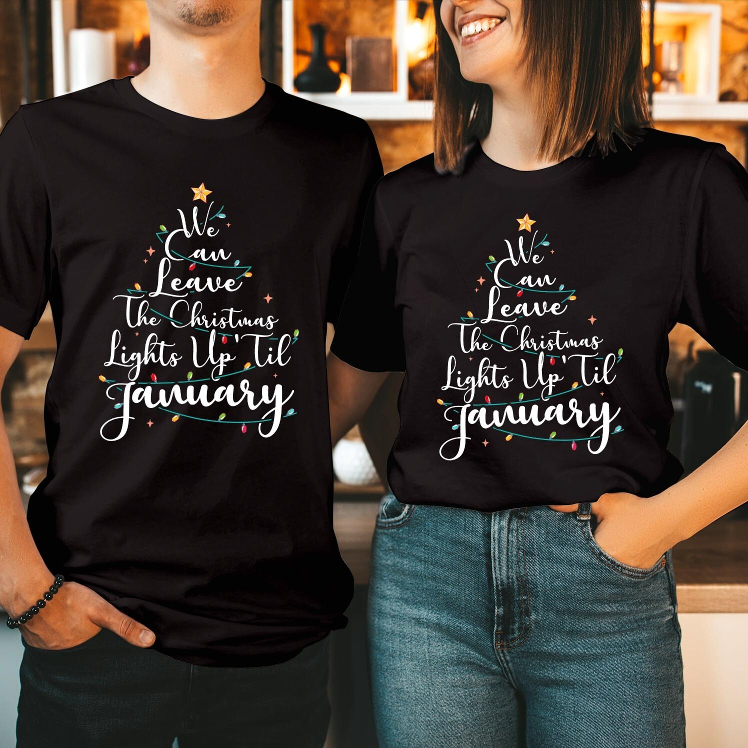 We Can Leave Christmas Lights Up Til January Xmas Gift T-Shirt Family Top T-5149 gallery