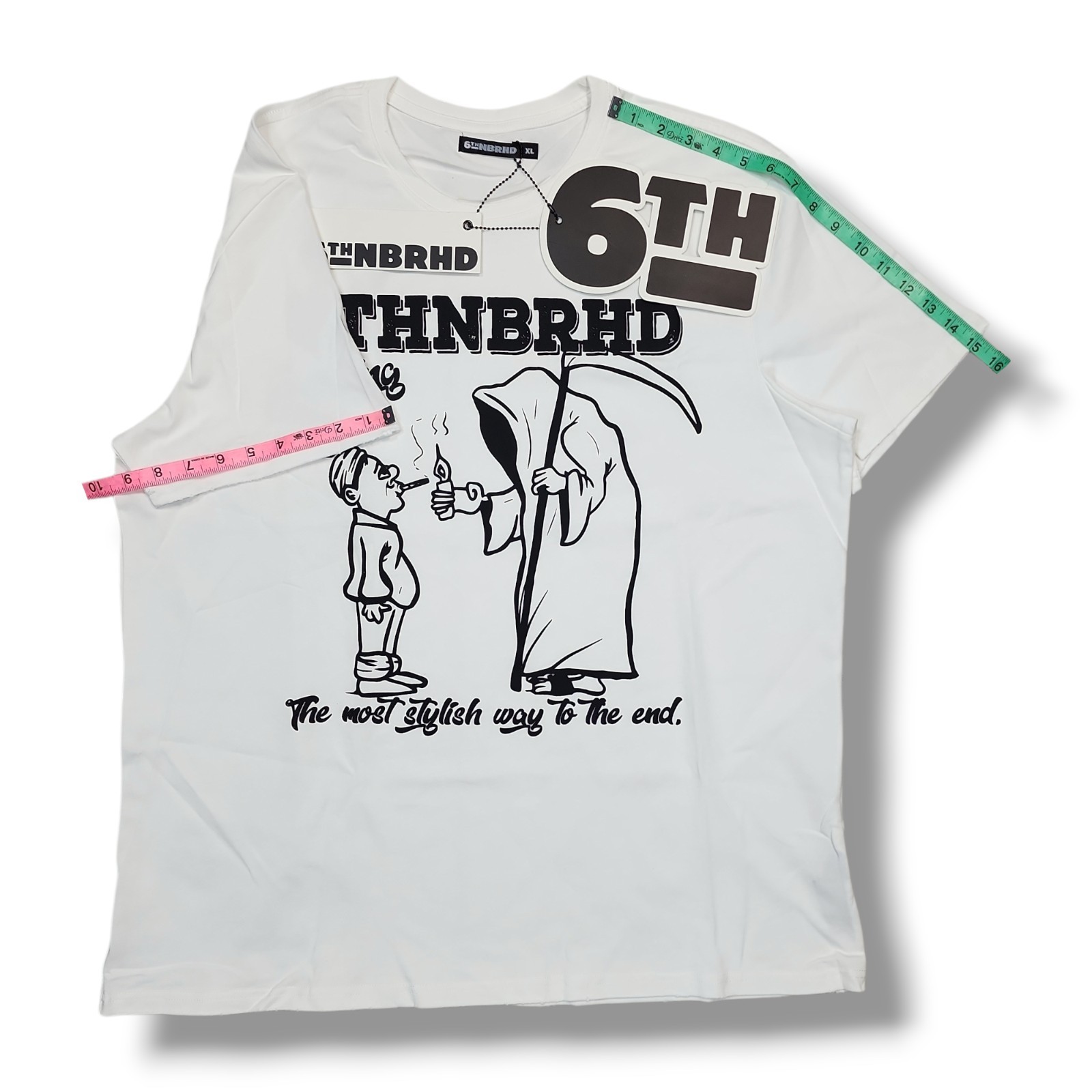 6th NBRHD "No Smoke" Crew Neck White T-Shirt Men's XL NWT gallery