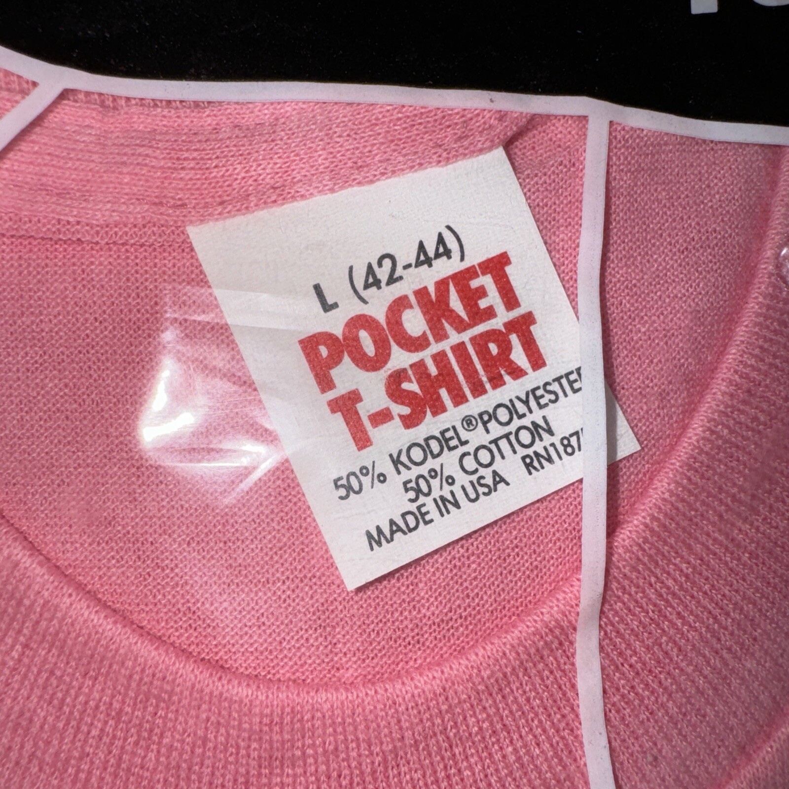 Vintage Pocket T Shirt Mens Large 80s Pink USA Made Single Stitch NOS Deadstock gallery