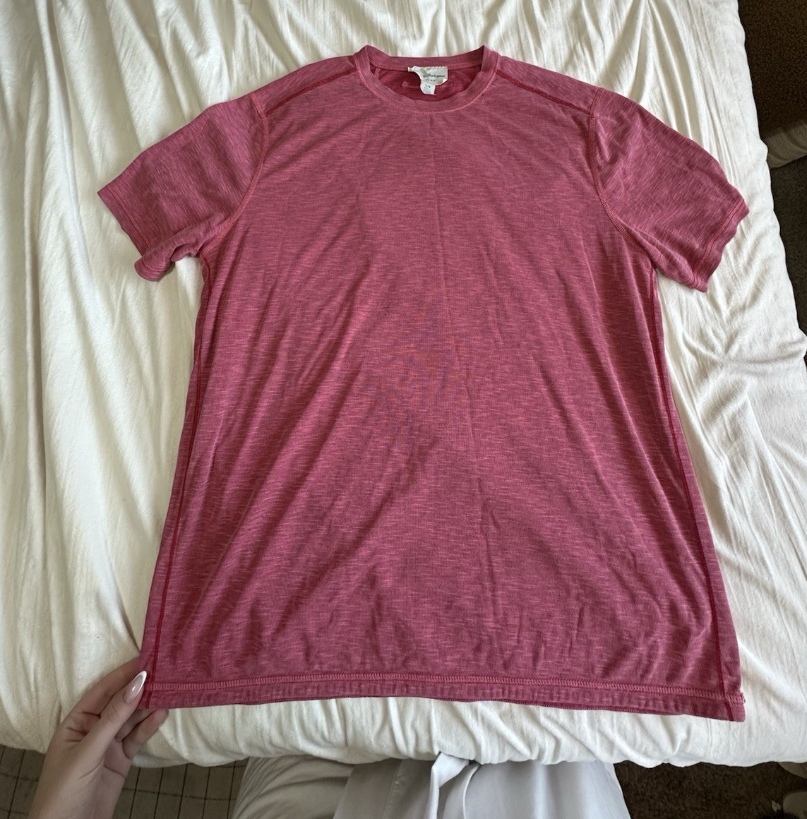Tommy Bahama Men’s L Salmon Reversible Crew Neck Short Sleeve Solid T-Shirt gallery