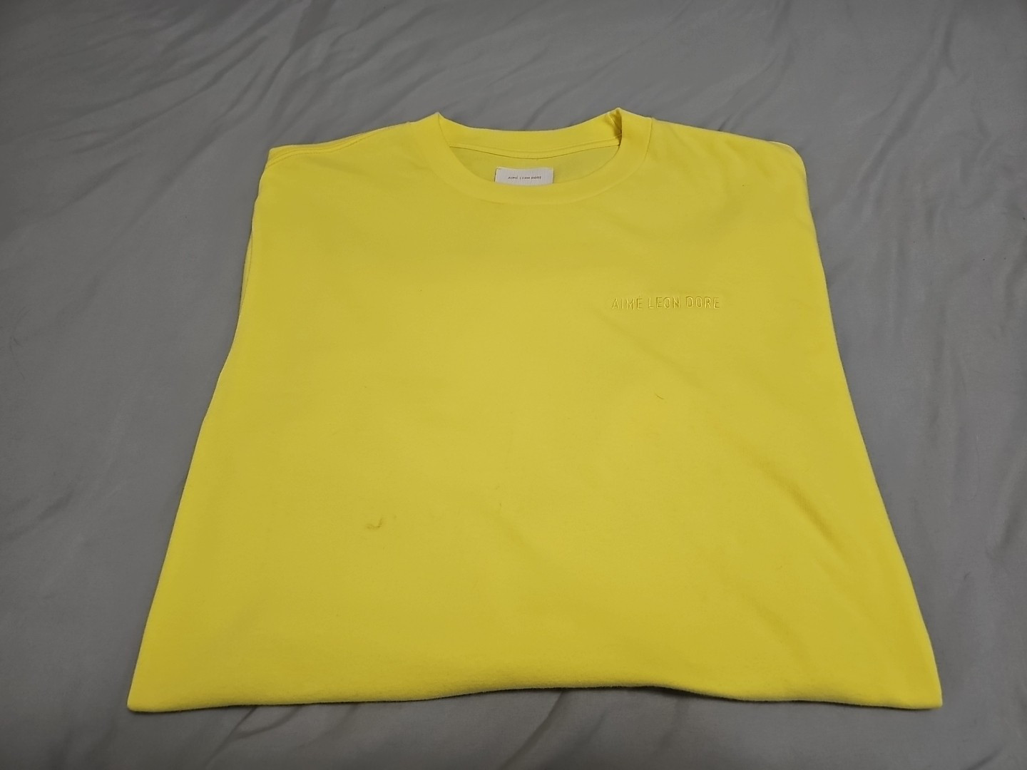 Aime Leon Dore ALD Bright Yellow Minimalist Long Sleeve Pullover Shirt Medium