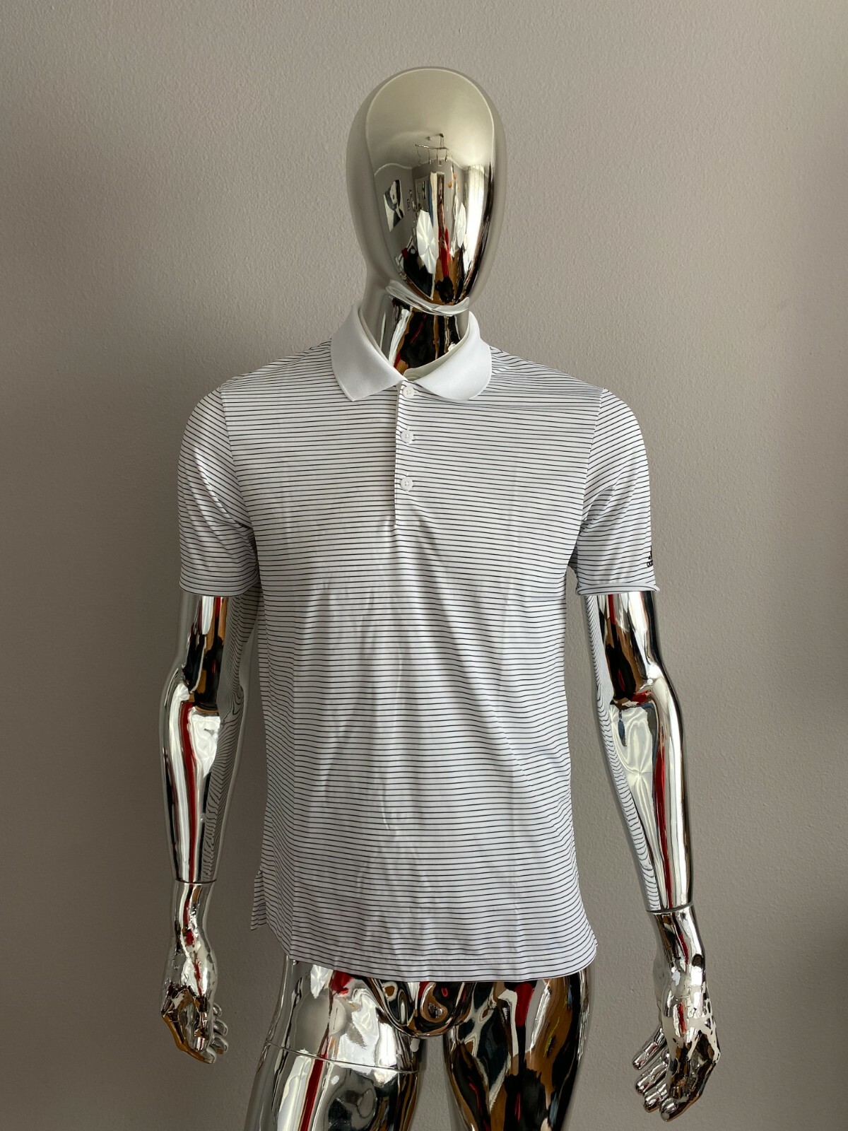 Adidas Sport White Striped Polo Men Adult T Shirt Size S