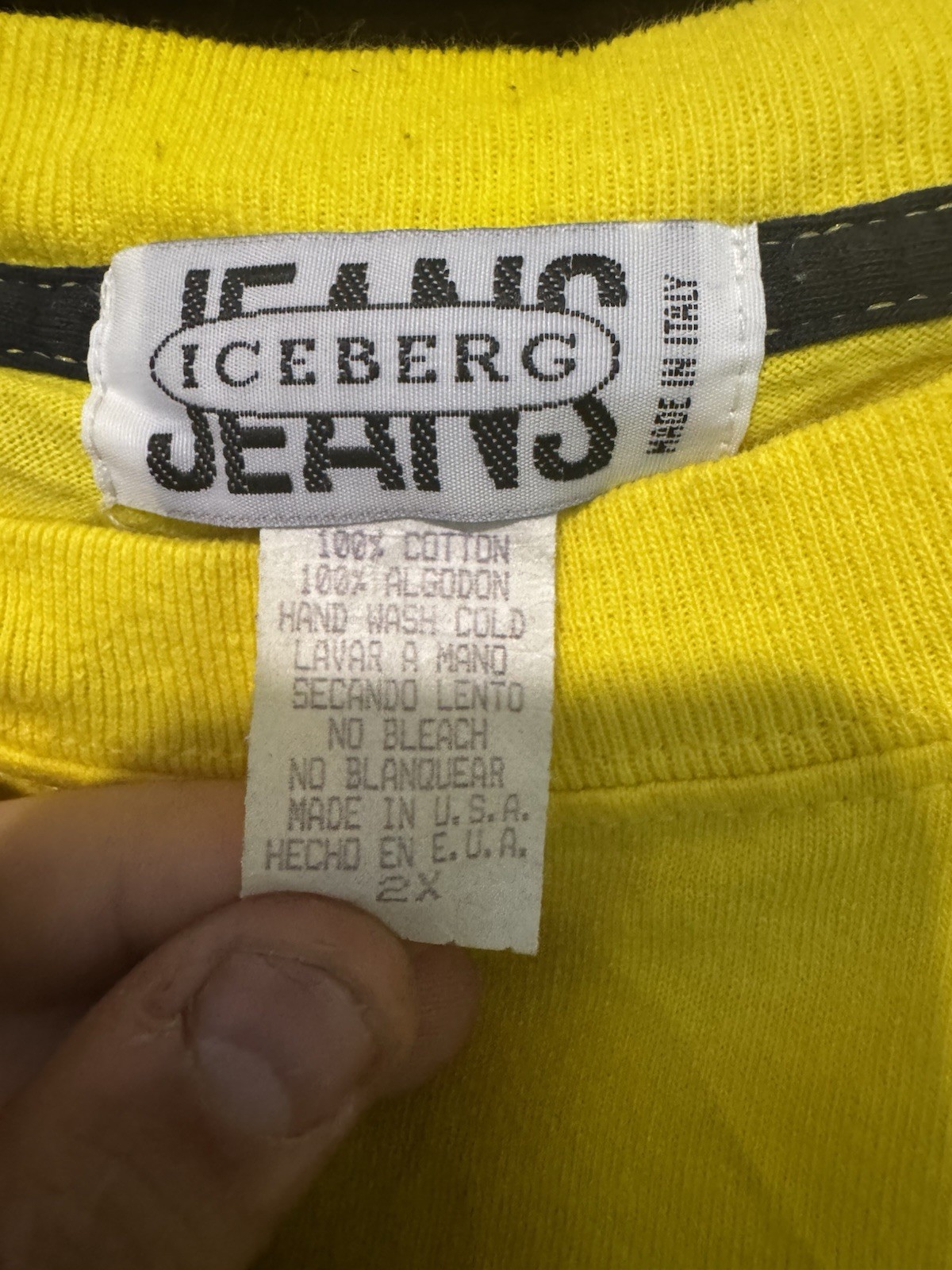 Vintage Iceberg Jeans Eeyore T-Shirt Made in Italy Gilmar Yellow 2XL gallery