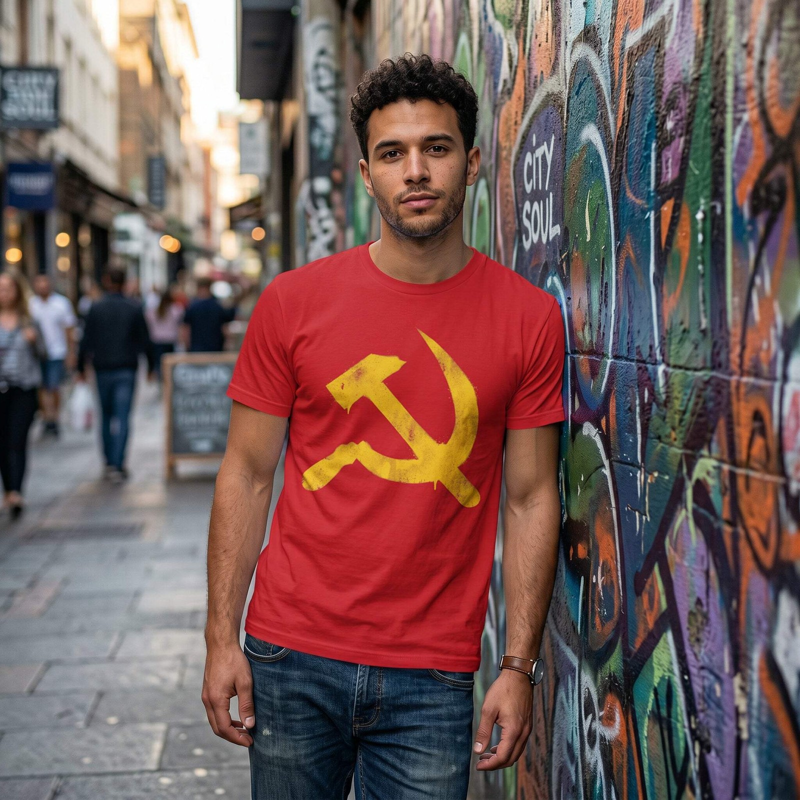 Hammer & Sickle T-Shirt | Yellow Graffiti Communist Soviet Symbol Tee Shirt gallery